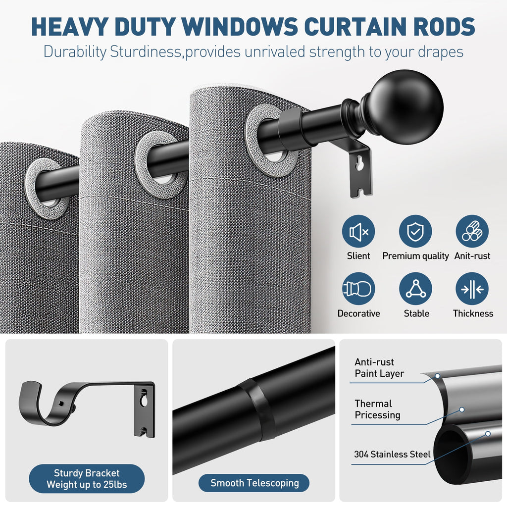 Vinmora™ Single Curtain Rods for Windows 32 to 120 - Premium Curtain & Window Hardware by Vinmora™