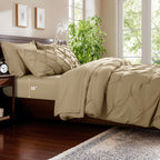 Vinmora™ Queen Comforter Set, 7 Pieces Beige Comforters, Pintuck - Premium Comforter Set by Vinmora™
