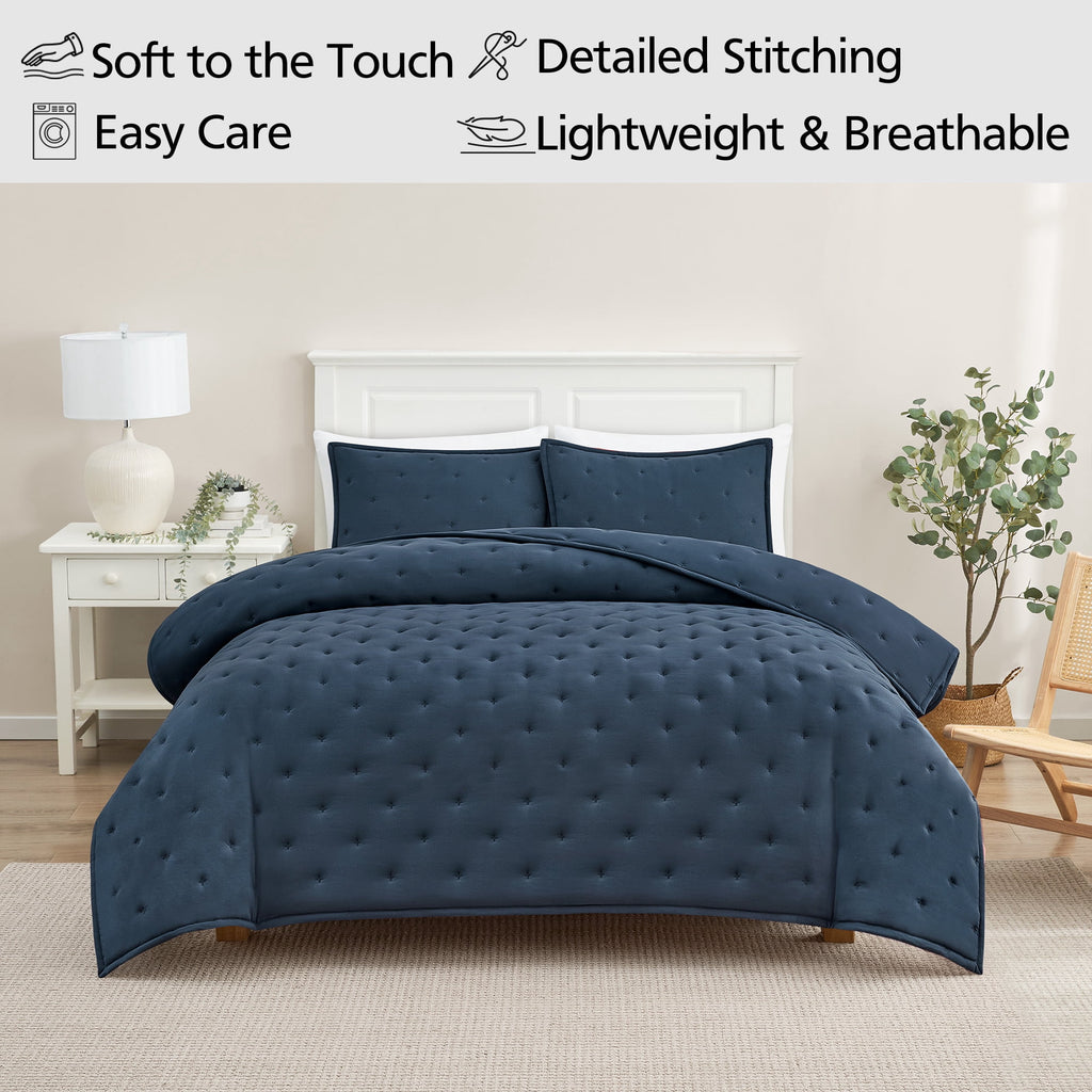 Vinmora™ Fullqueen Comforter Set All Season 3 Piece Navy - Premium Comforter Set by Vinmora™
