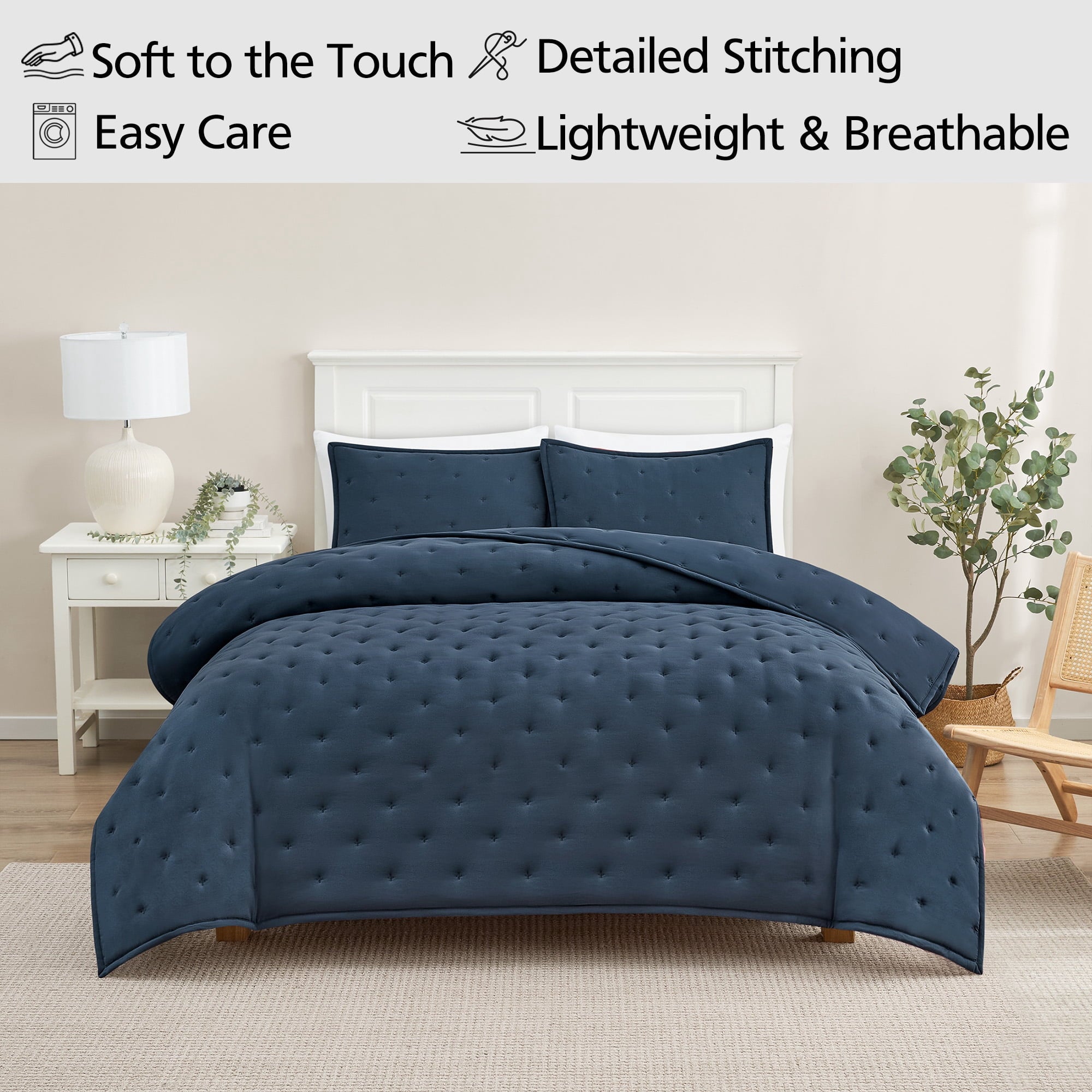 Vinmora™ Fullqueen Comforter Set All Season 3 Piece Navy - Premium Comforter Set by Vinmora™