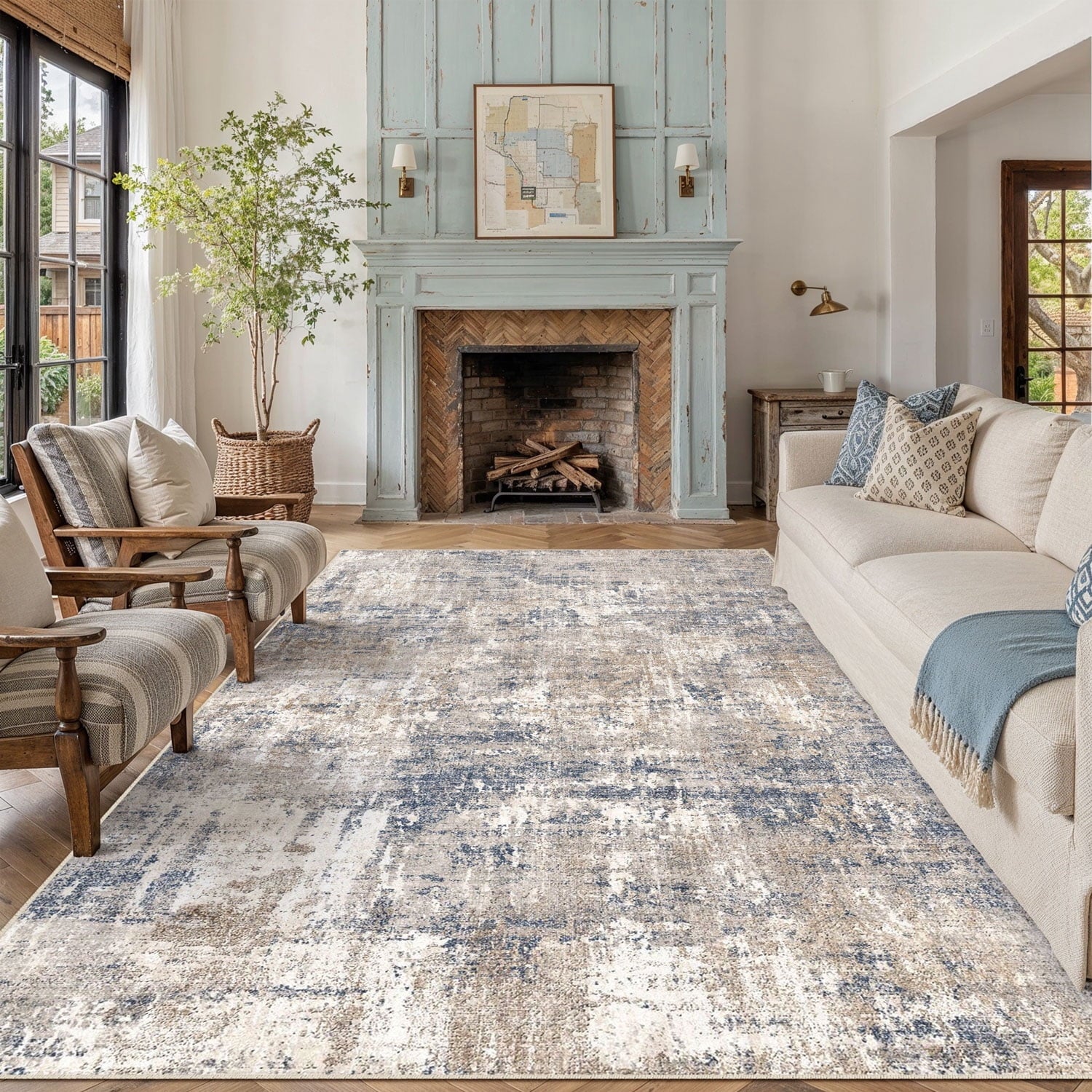 Vinmora™ BERTHMEER 5'x7' Modern Abstract Blue Area Rugs for - Premium Bedding & Home by Vinmora™