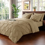 Vinmora™ Queen Comforter Set, 7 Pieces Beige Comforters, Pintuck - Premium Comforter Set by Vinmora™