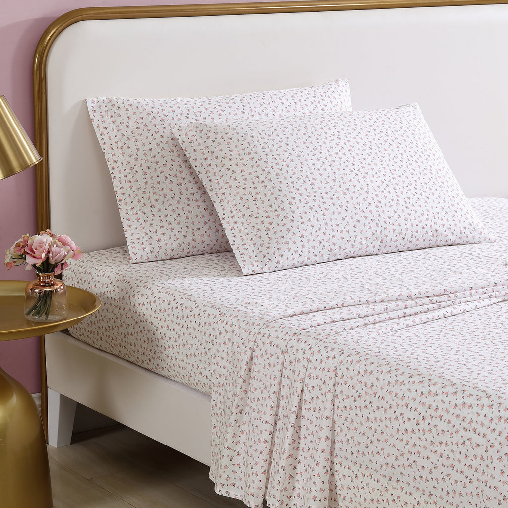 Vinmora™ Betsey Johnson Baby Buds Pink Cotton Percale Queen - Premium Sheet Set by Vinmora™