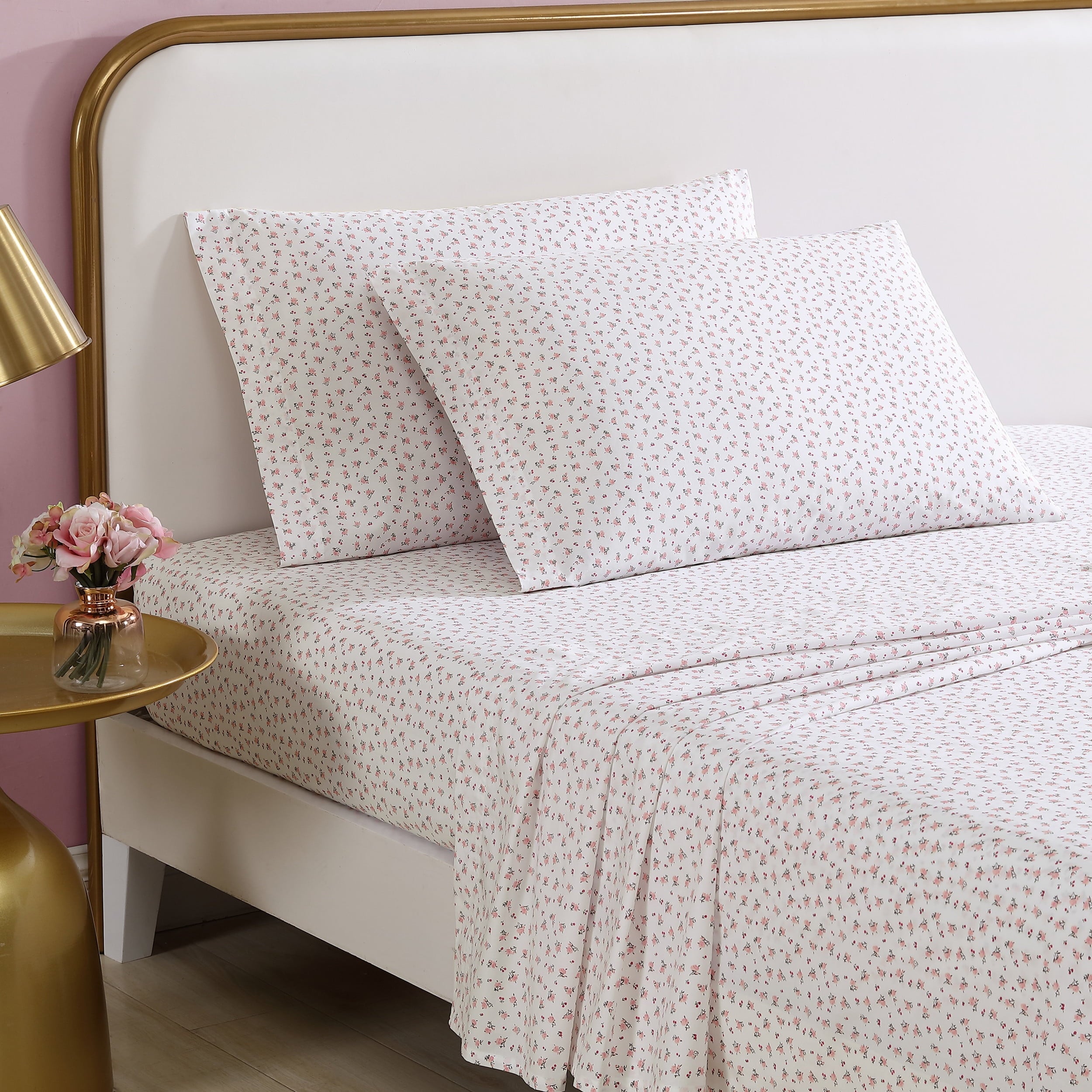 Vinmora™ Betsey Johnson Baby Buds Pink Cotton Percale Queen - Premium Sheet Set by Vinmora™