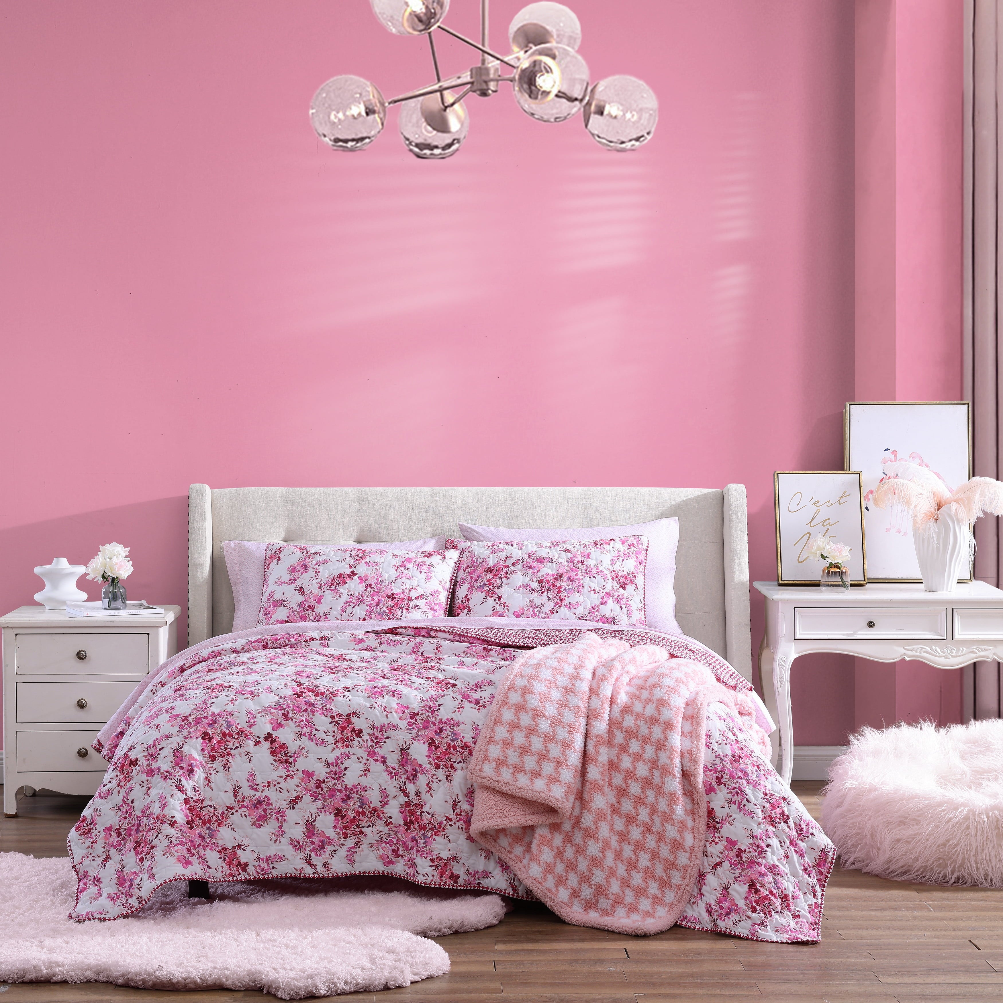 Vinmora™ Betsey Johnson Floral Vineyard Pink Reversible Full/Queen Quilt - Premium Comforter Set by Vinmora™