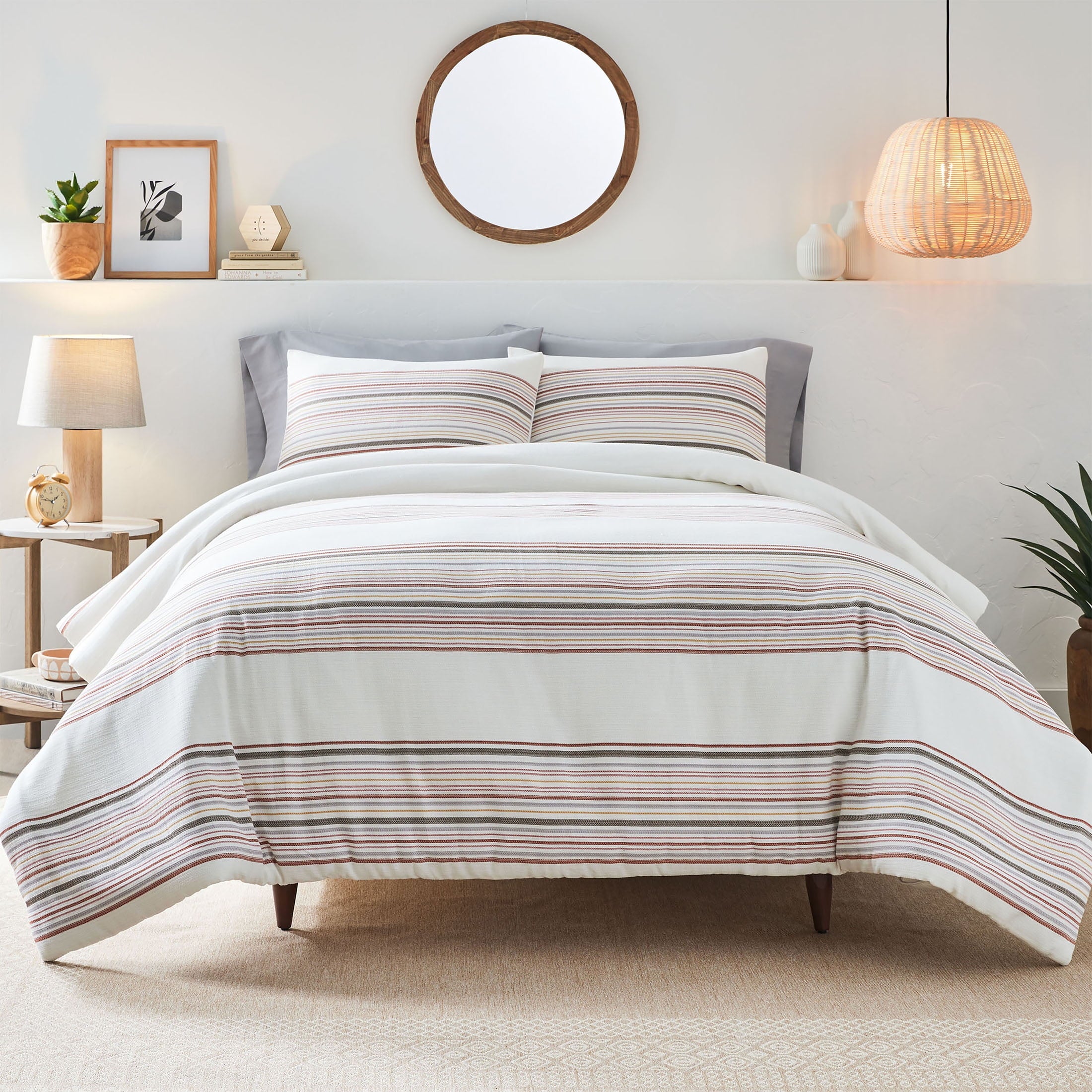 Vinmora™ 3-Piece Red Yarn Dye Stripe Comforter Set, Full/Queen - Premium Comforter Set by Vinmora™