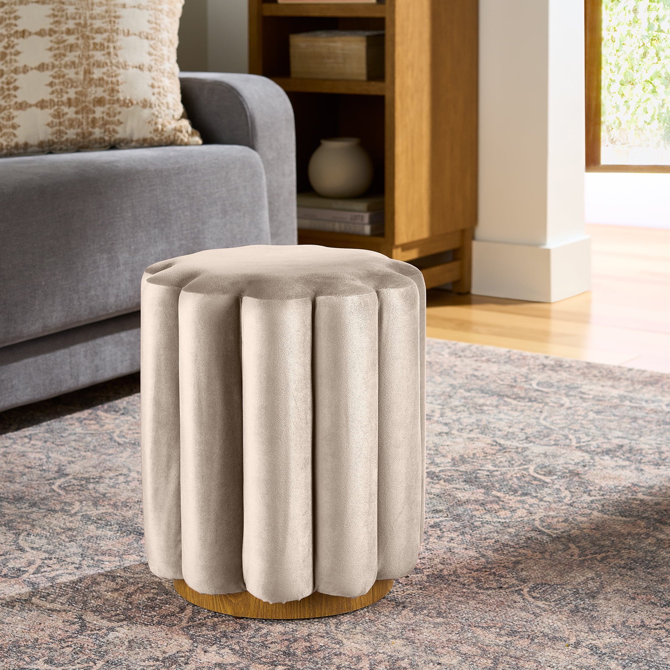 Vinmora™ Lillian Velvet Tufted Ottoman, Beige - Premium Bedding & Home by Vinmora™
