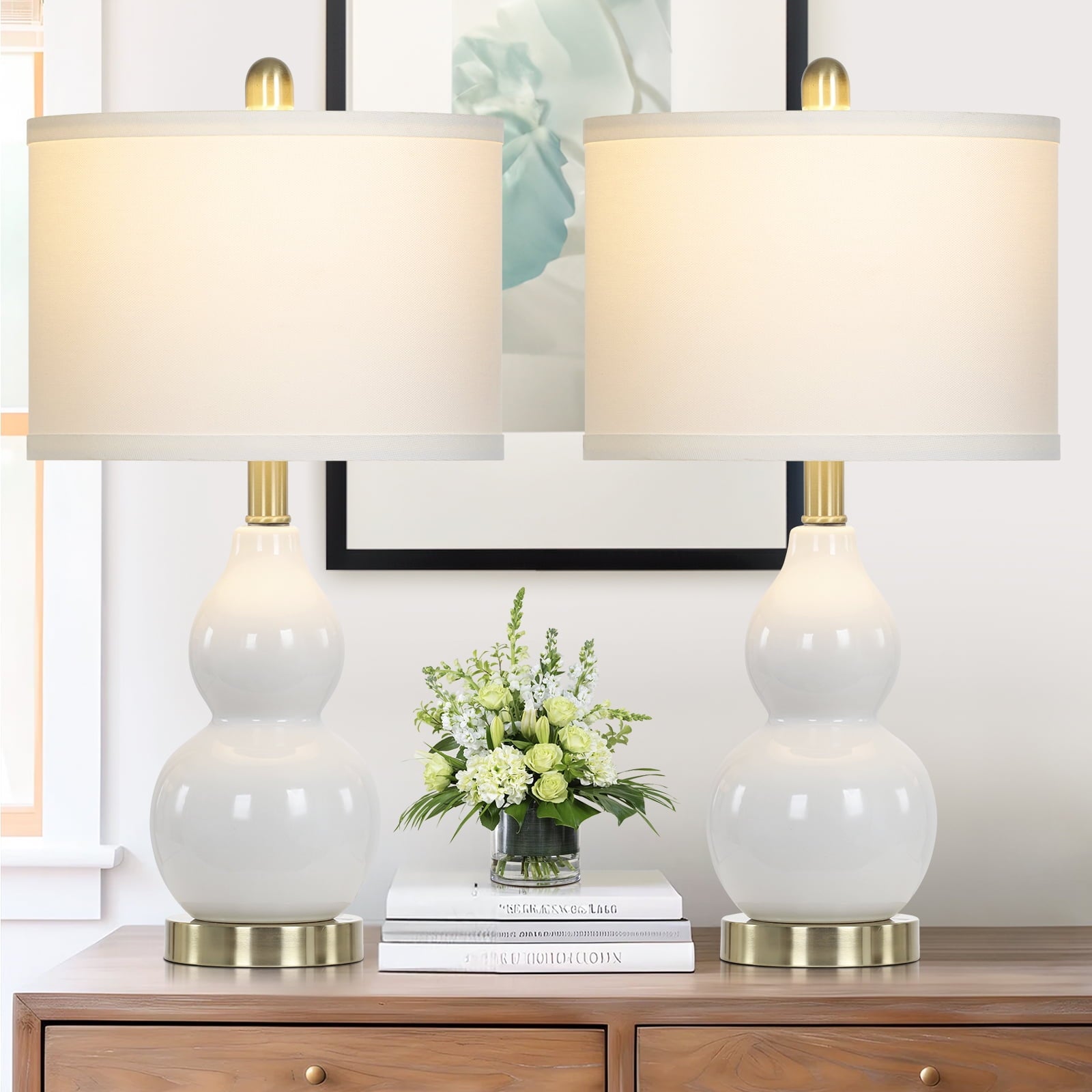 Vinmora™ Cinkeda Double Gourd Ceramic Table Lamps Set of - Premium Bedding & Home by Vinmora™