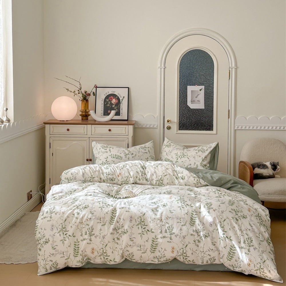 Vinmora™ Floral Duvet Cover Queen Size 100% Cotton Reversible - Premium Comforter Set by Vinmora™