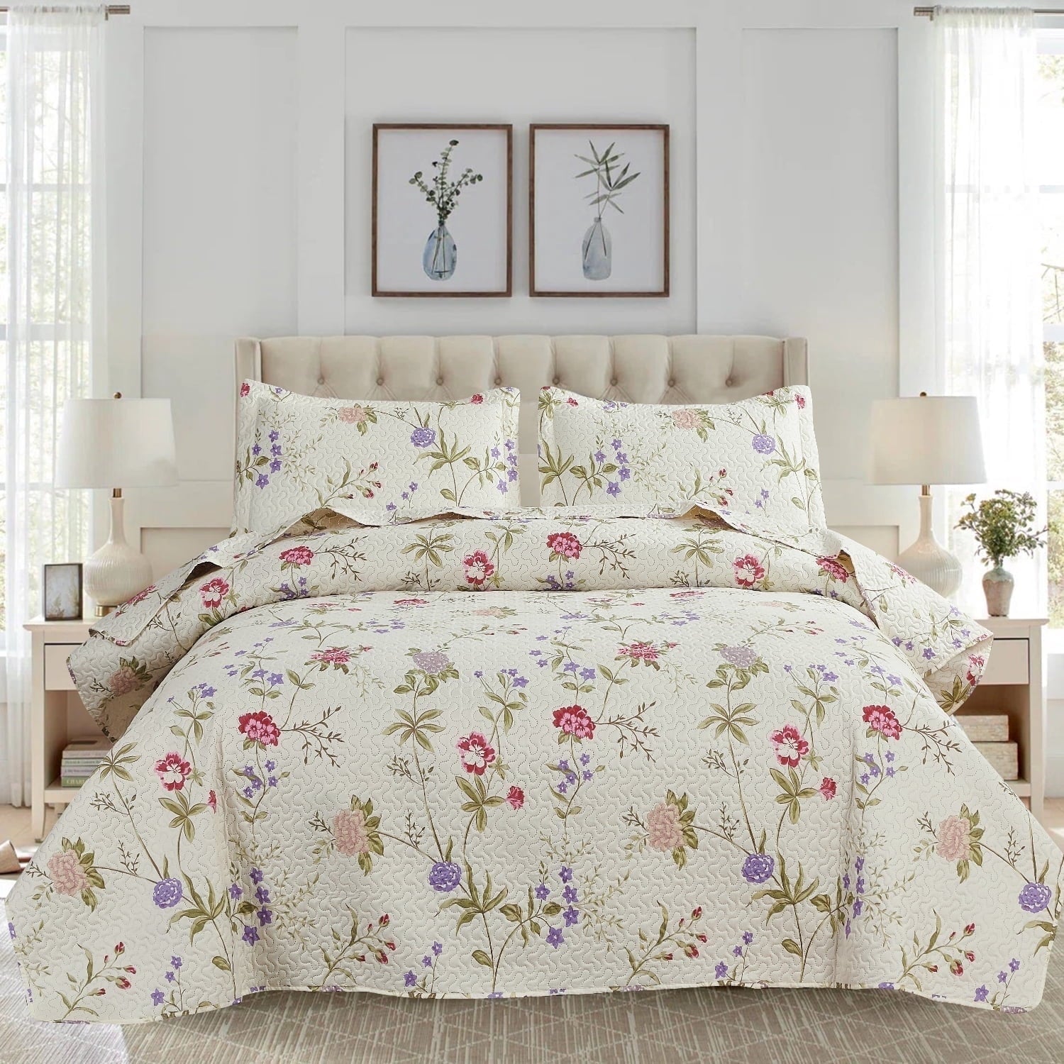 Vinmora™ Green Essen 3 Pcs Quilt Sets, Lightweight Microfiber - Premium Comforter Set by Vinmora™
