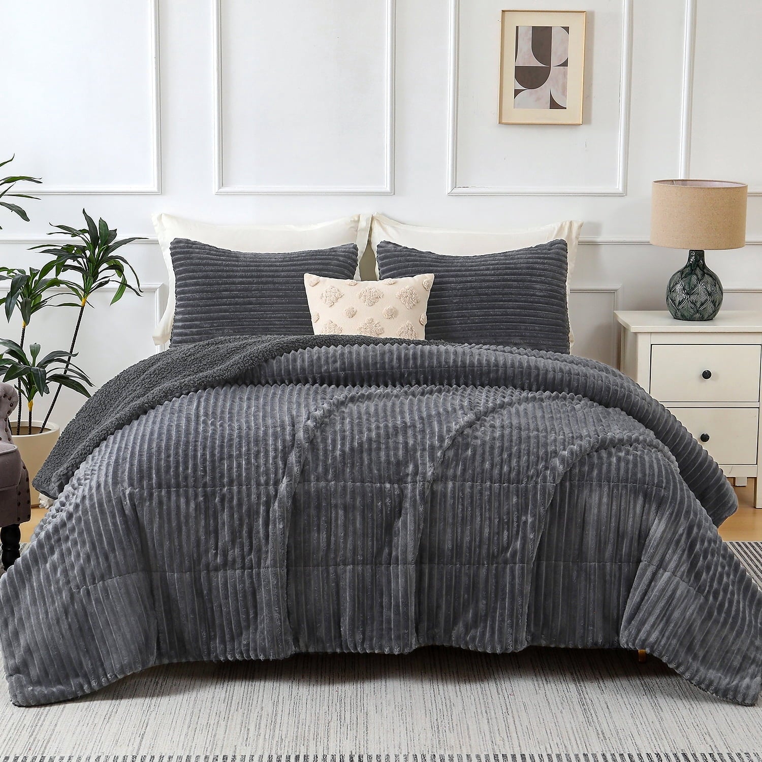Vinmora™ Jessy Home 3 Piece Fleece Queen Comforter Set - Premium Comforter Set by Vinmora™