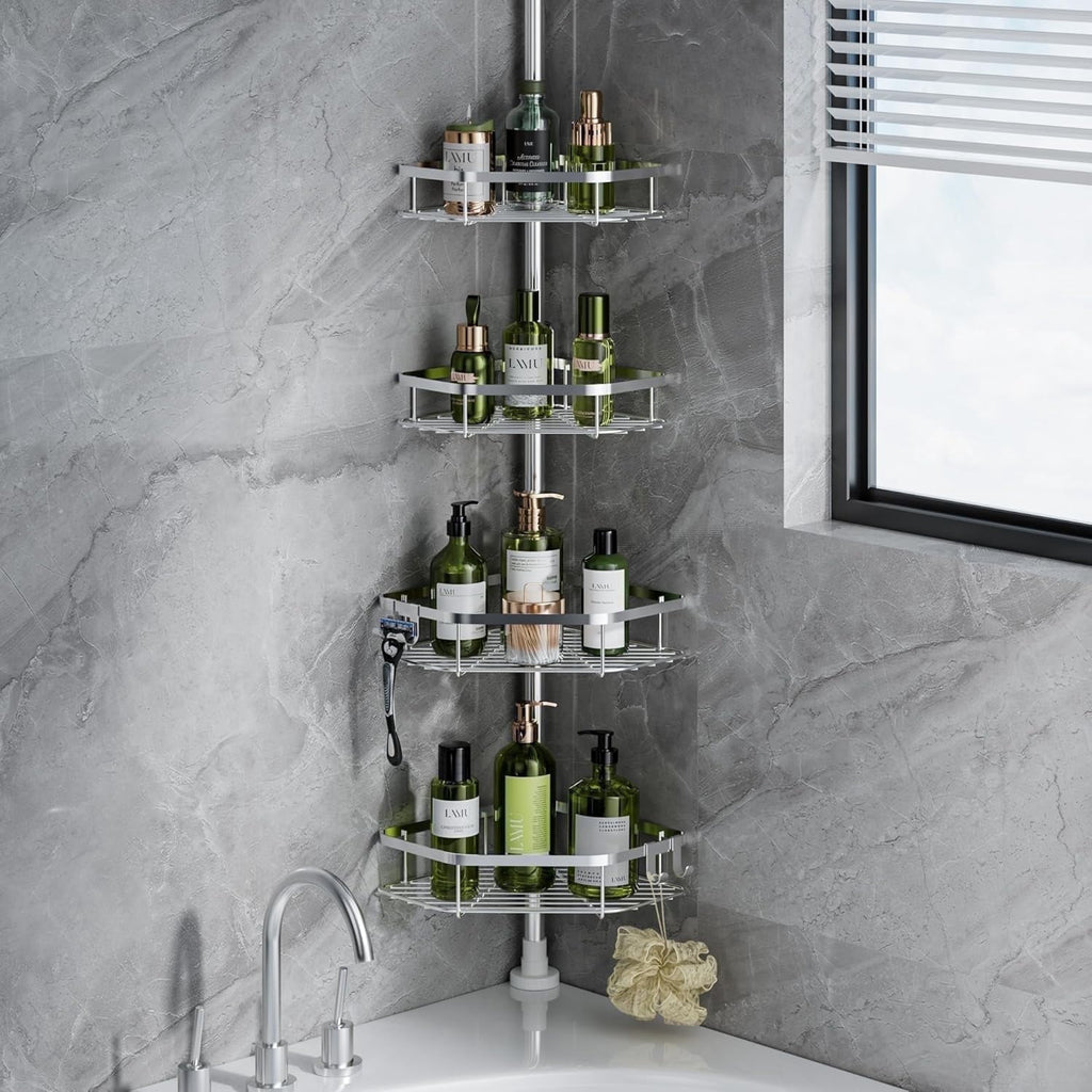 Vinmora™ LazySpin 4-Tier Corner Shower Caddy Tension Pole, Fits - Premium Bedding & Home by Vinmora™