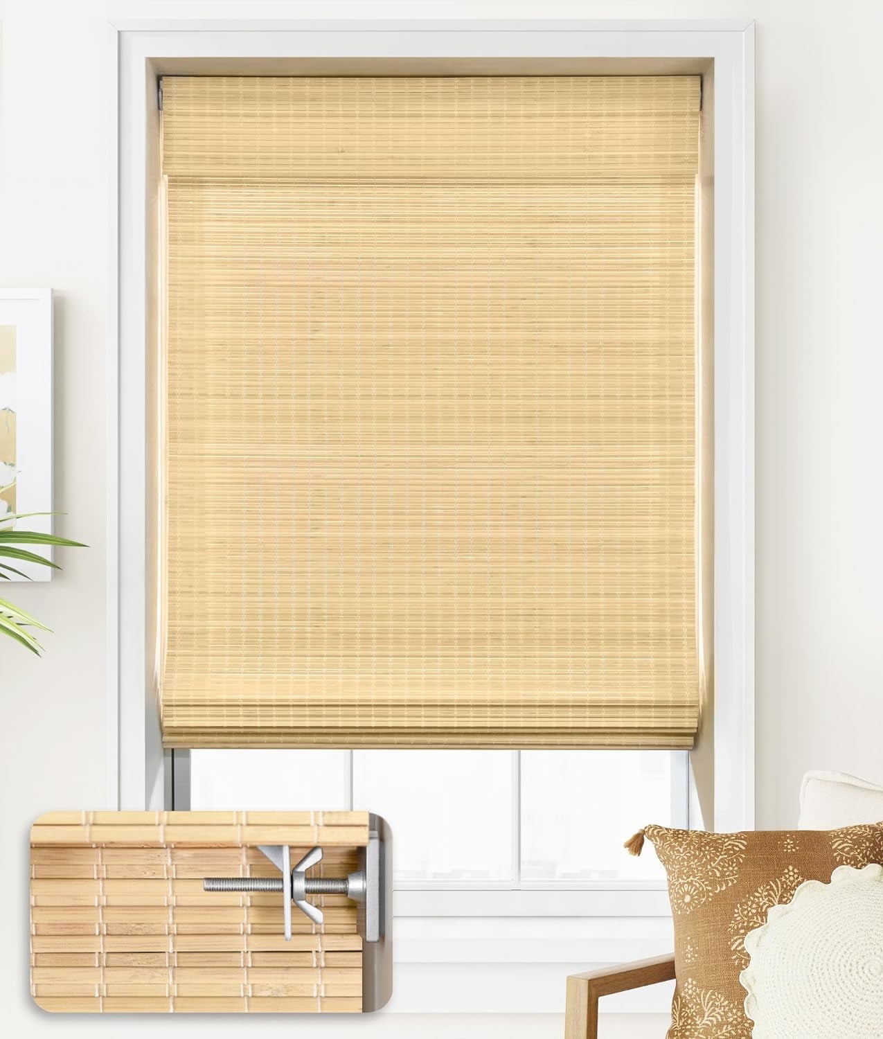 Vinmora™ LazBlinds No Tools No Drill Cordless Bamboo Roman - Premium Bedding & Home by Vinmora™