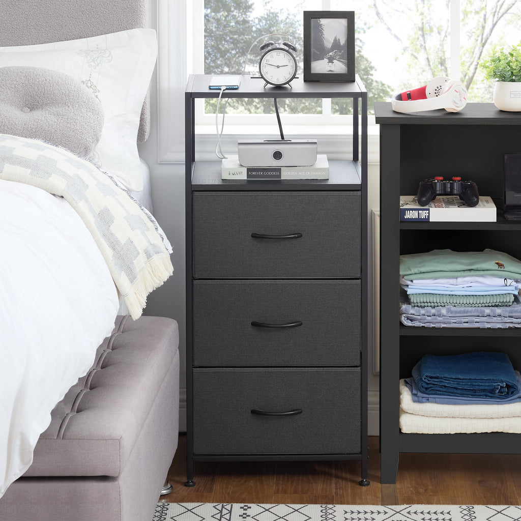 Vinmora™ 3 Drawer Fabric Nightstand with USB, Grey - Premium Bedding & Home by Vinmora™