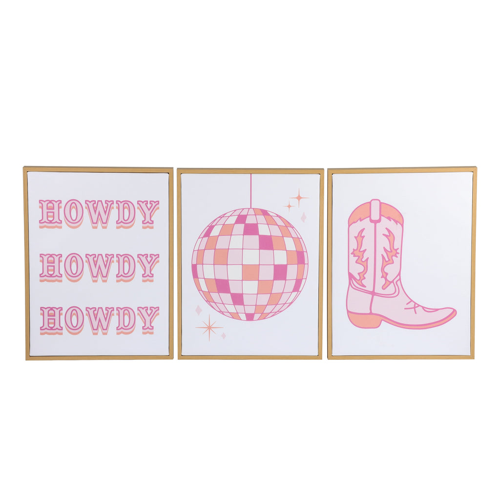 Vinmora™ 3 Pc Set Pink Western Theme Wall Art - Premium Bedding & Home by Vinmora™