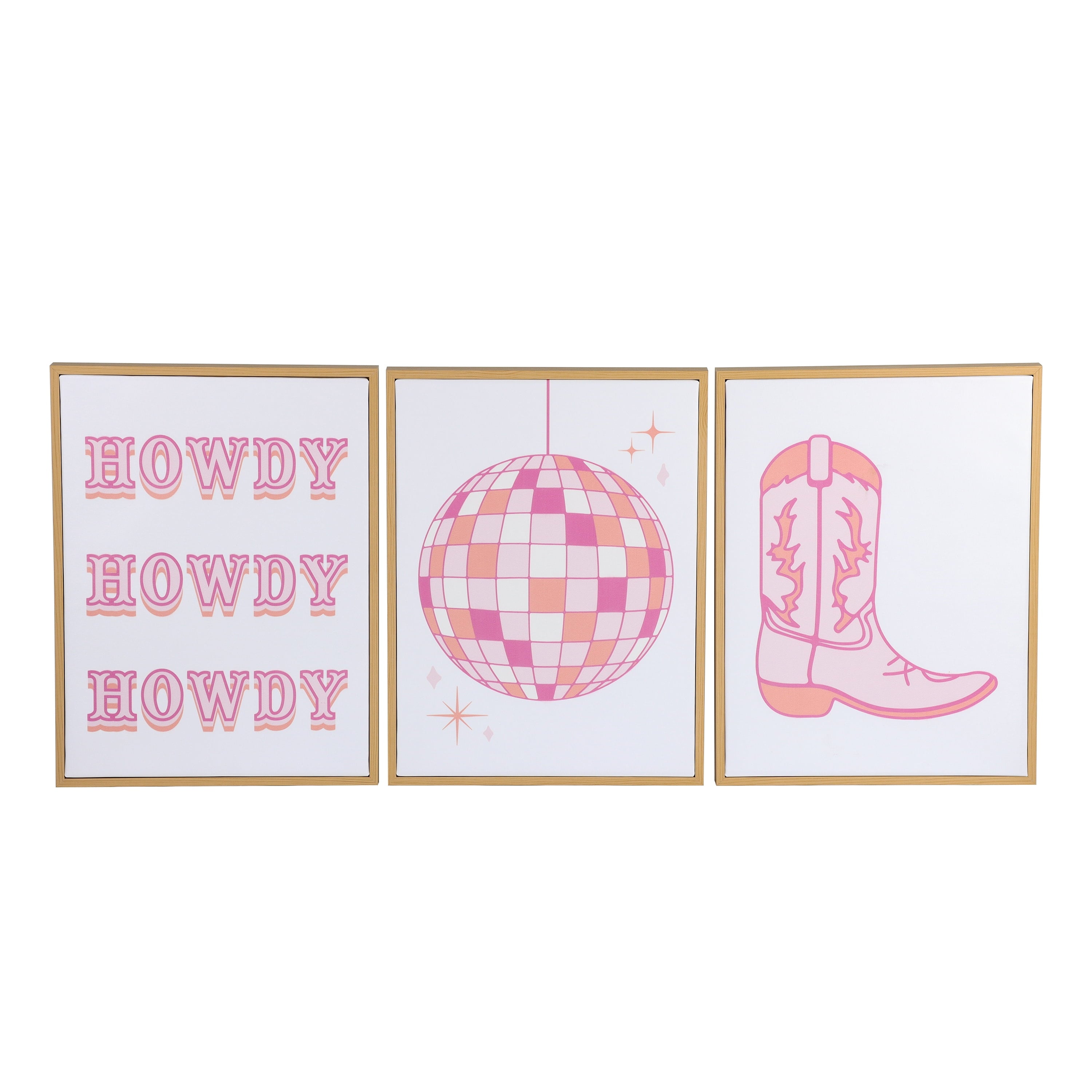 Vinmora™ 3 Pc Set Pink Western Theme Wall Art - Premium Bedding & Home by Vinmora™