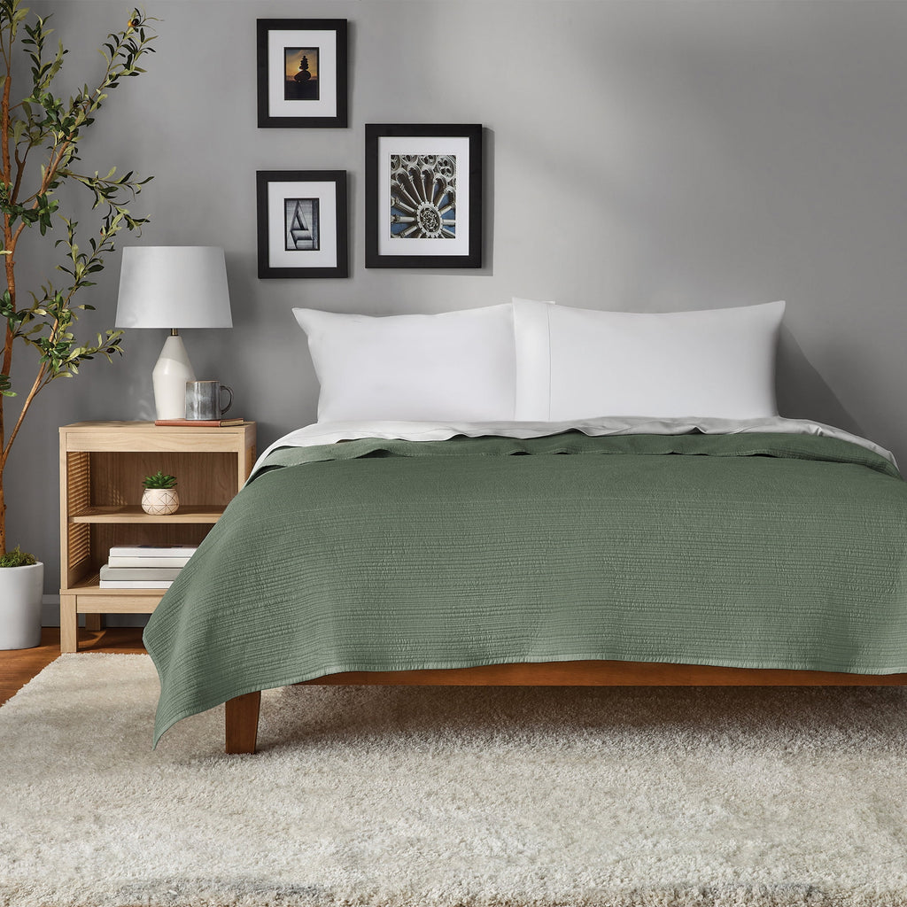 Vinmora™ Garment Washed Stripe Quilt, Full/Queen, Light Green, Soft - Premium Comforter Set by Vinmora™