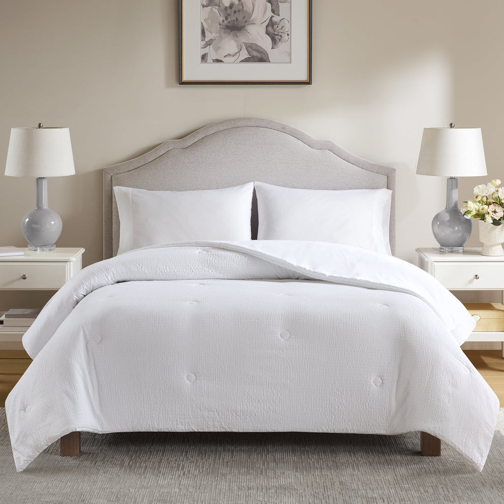 Vinmora™ Full/Queen Comforter, Reversible Down Alternative, All-Season, White Seersucker - Premium Comforter Set by Vinmora™