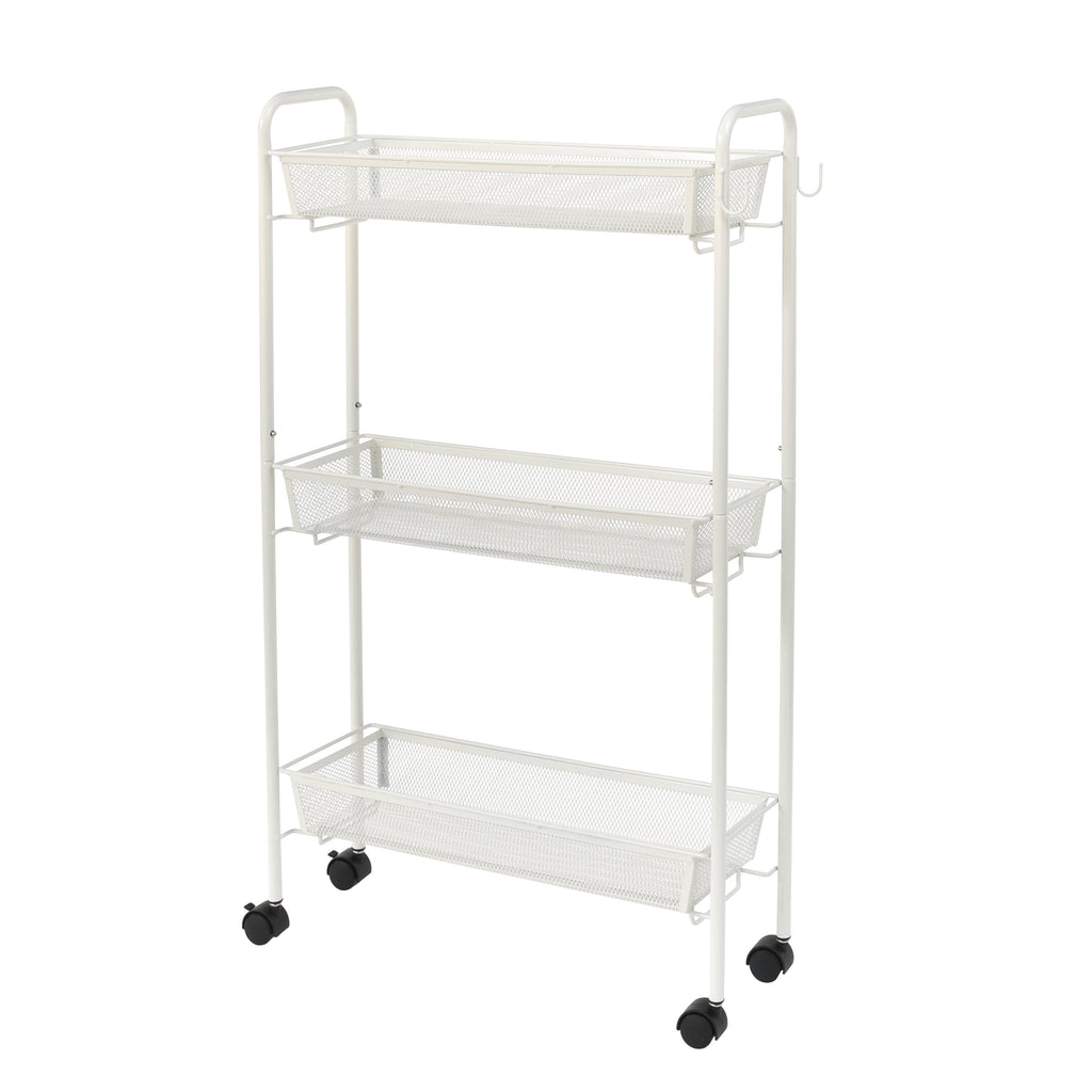Vinmora™ Slim 3-Tier Rolling Bathroom Storage Cart with Hooks - Premium Bedding & Home by Vinmora™