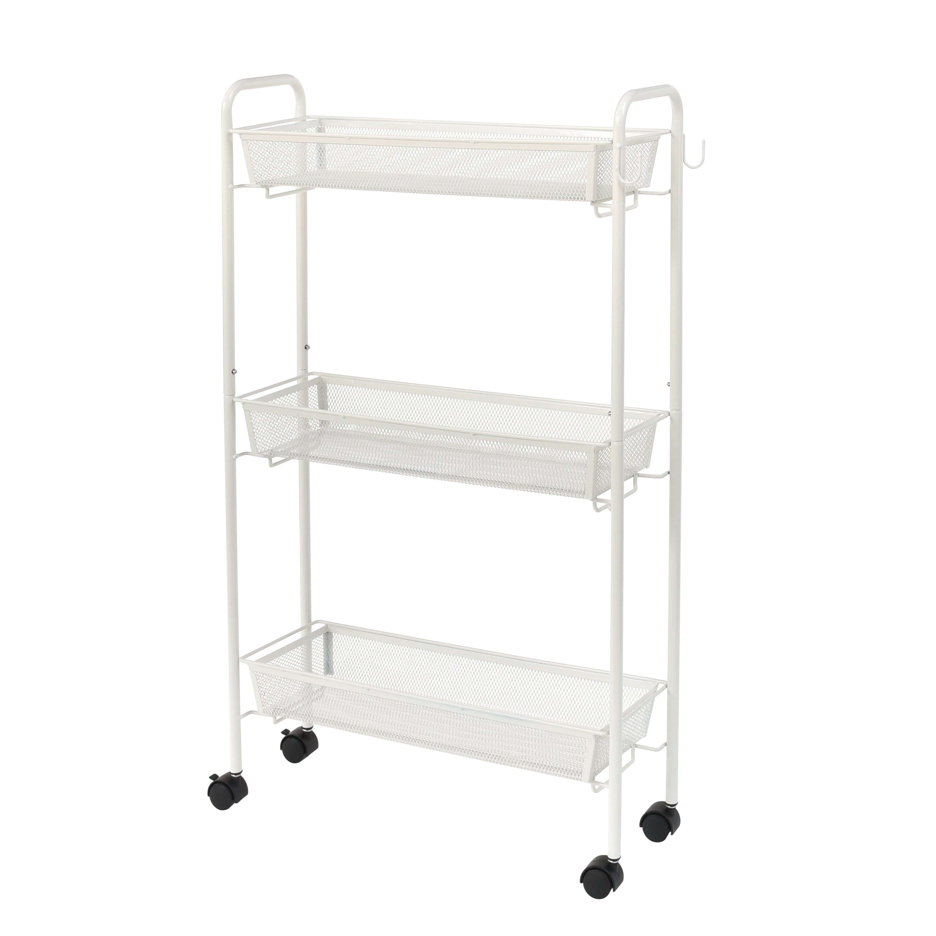 Vinmora™ Slim 3-Tier Rolling Bathroom Storage Cart with Hooks - Premium Bedding & Home by Vinmora™