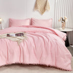Vinmora™ RYNGHIPY Pink Full Size Comforter Set Pom Fringe - Premium Comforter Set by Vinmora™