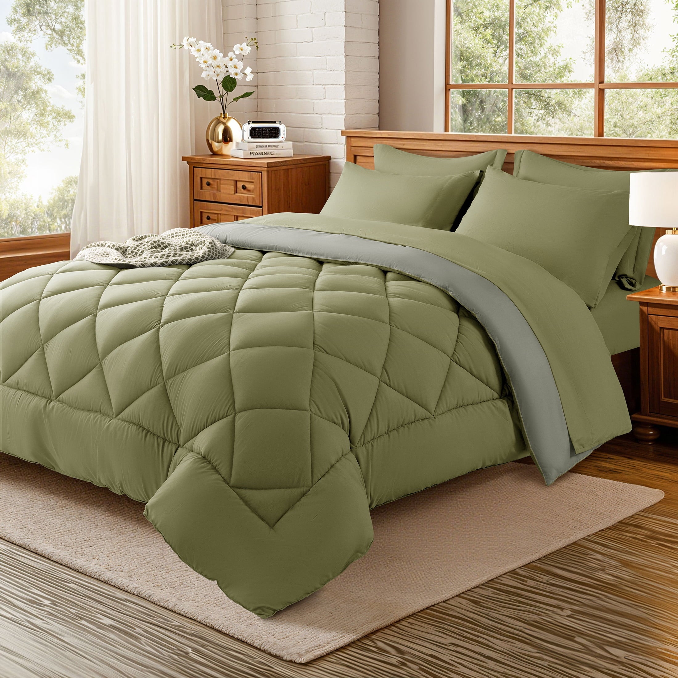 Vinmora™ Sonoro Kate Queen Comforter Set Sage Green, Bed - Premium Comforter Set by Vinmora™