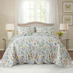 Vinmora™ WannaToo Quilt Collection Microfiber Floral Bedding Set Green - Premium Comforter Set by Vinmora™
