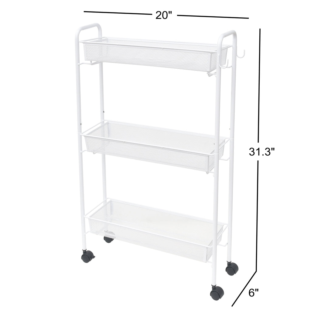 Vinmora™ Slim 3-Tier Rolling Bathroom Storage Cart with Hooks - Premium Bedding & Home by Vinmora™