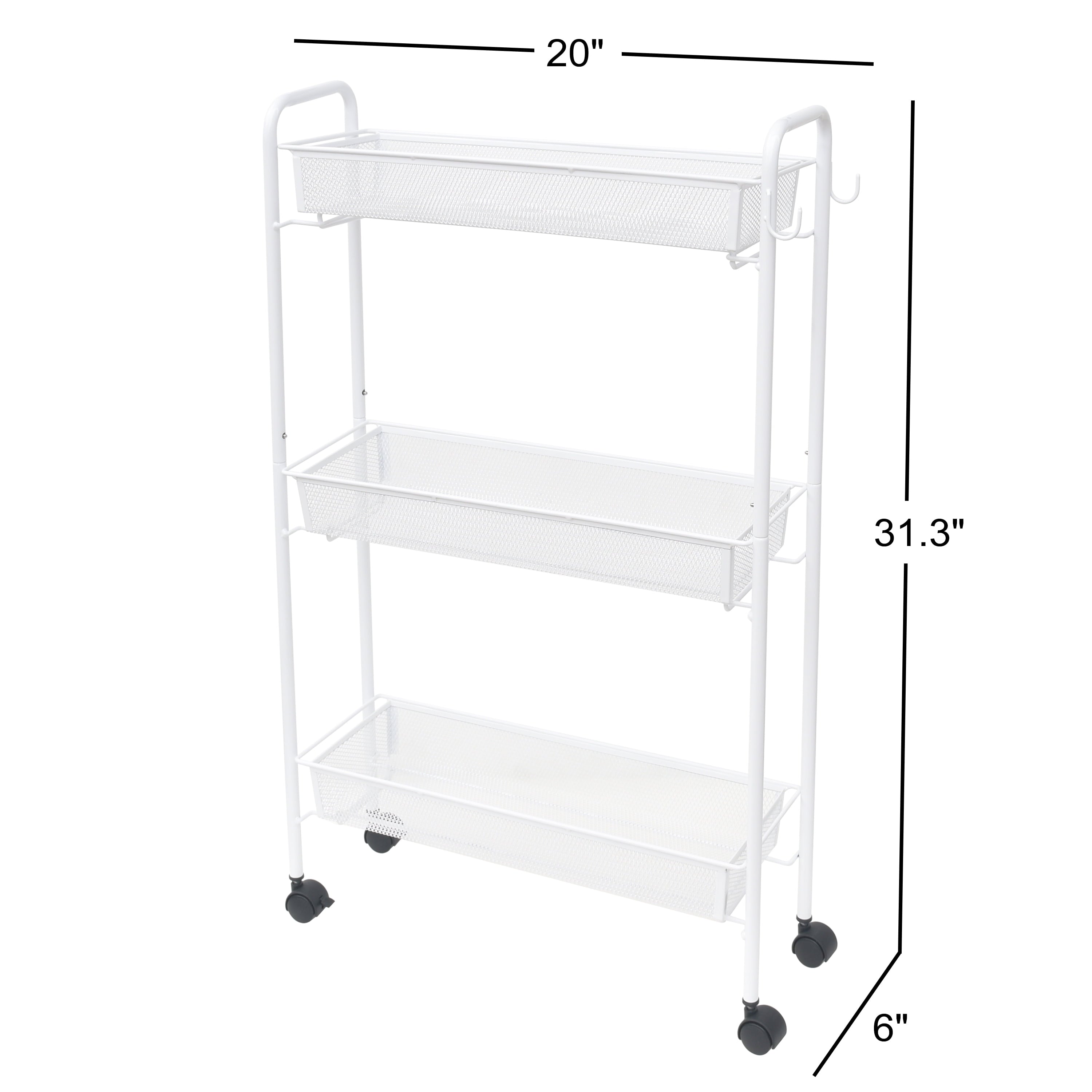Vinmora™ Slim 3-Tier Rolling Bathroom Storage Cart with Hooks - Premium Bedding & Home by Vinmora™