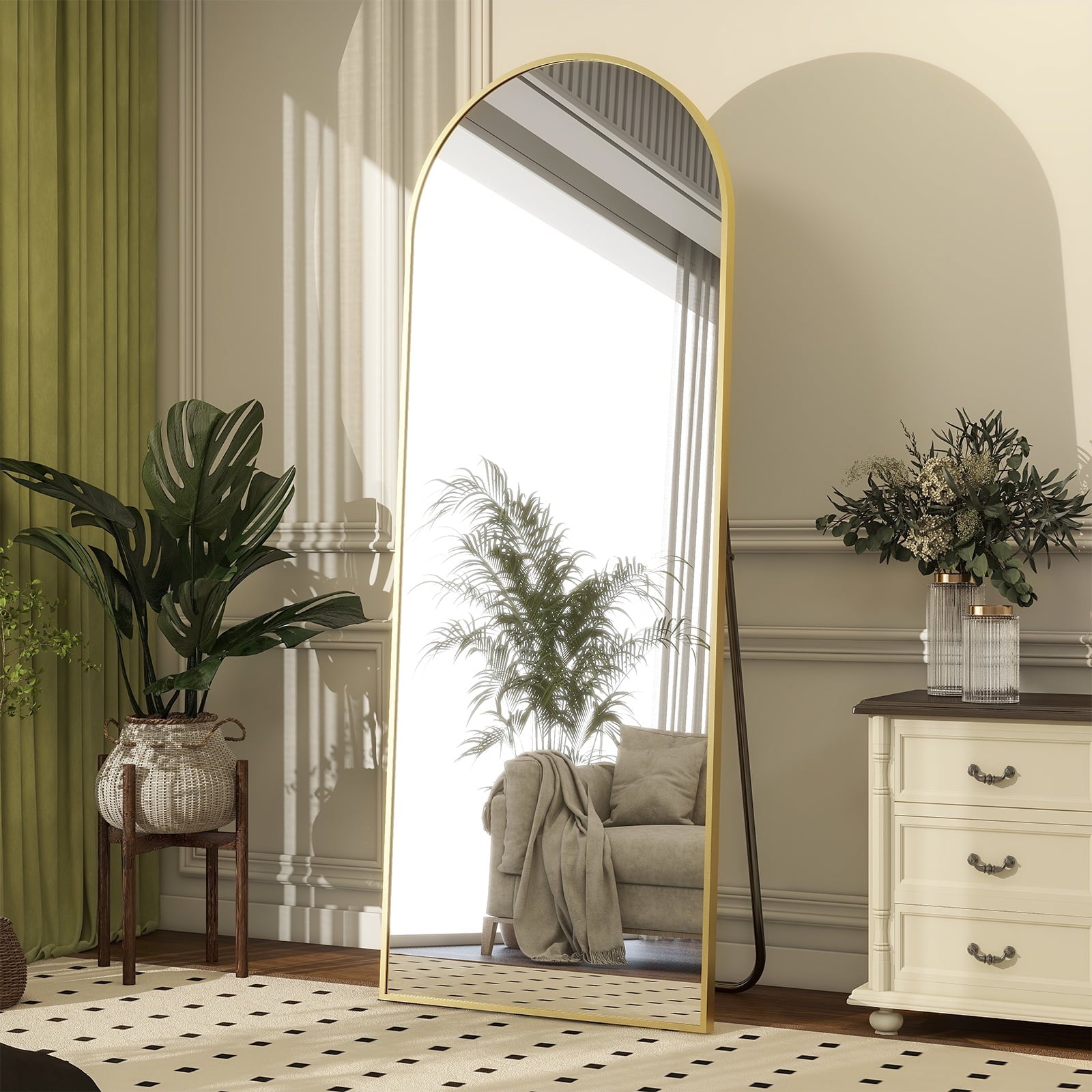 Vinmora™ BEAUTYPEAK 64"x 21" Full Length Mirror Arched Standing - Premium Bedding & Home by Vinmora™