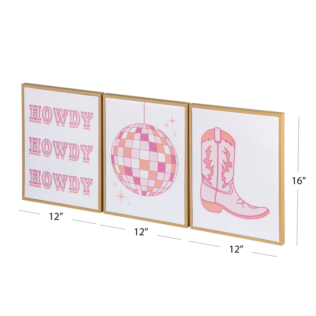 Vinmora™ 3 Pc Set Pink Western Theme Wall Art - Premium Bedding & Home by Vinmora™