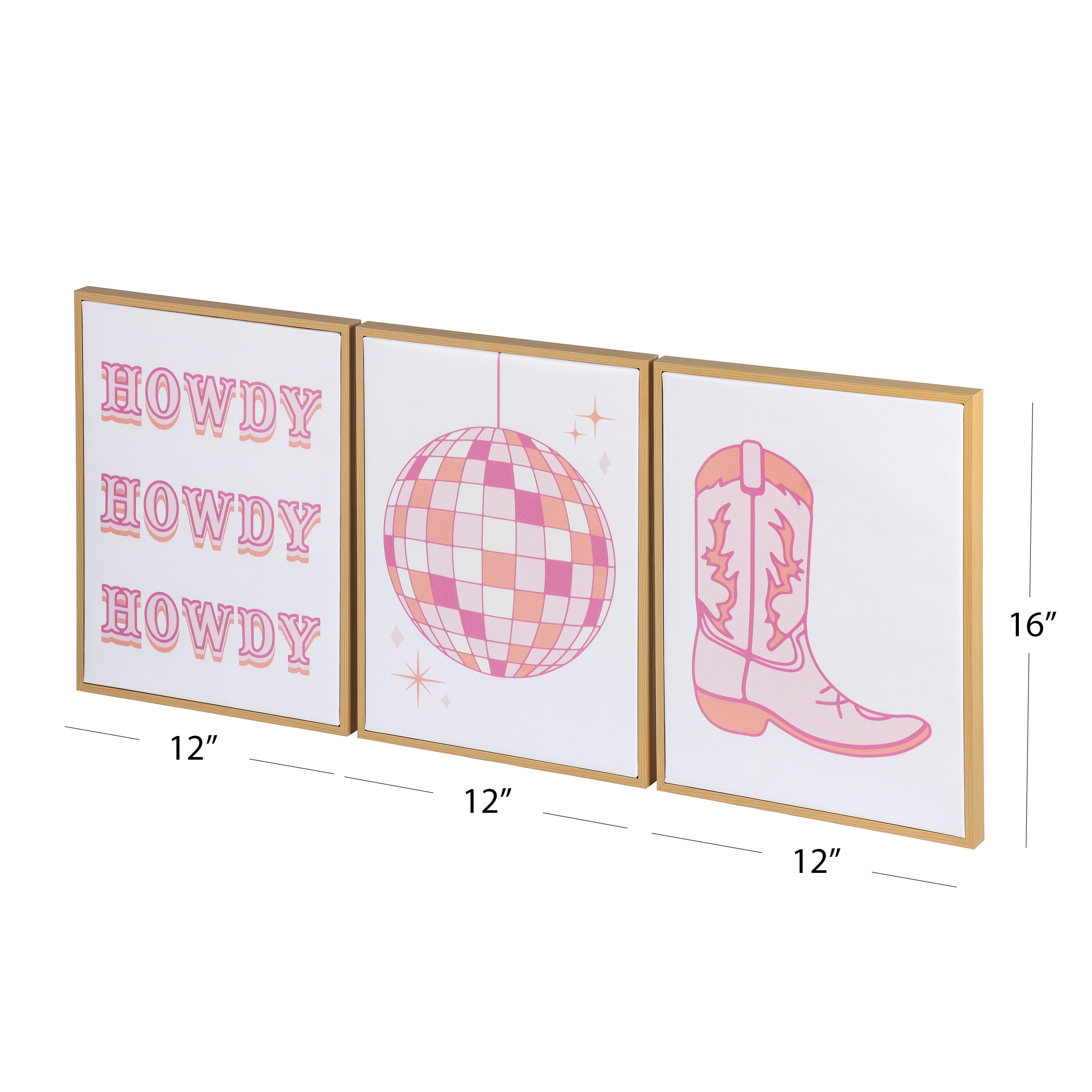 Vinmora™ 3 Pc Set Pink Western Theme Wall Art - Premium Bedding & Home by Vinmora™