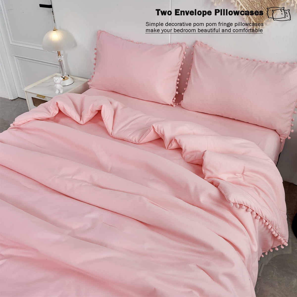 Vinmora™ RYNGHIPY Pink Full Size Comforter Set Pom Fringe - Premium Comforter Set by Vinmora™