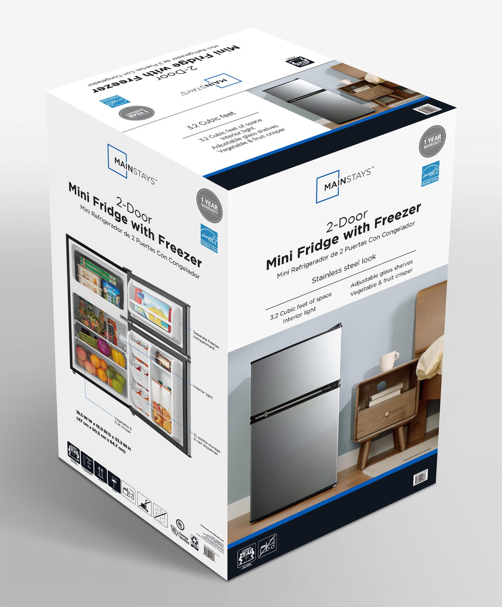 Vinmora™ 3.2 Cu Ft 2-Door Compact Refrigerator with Freezer - Premium Bedding & Home by Vinmora™