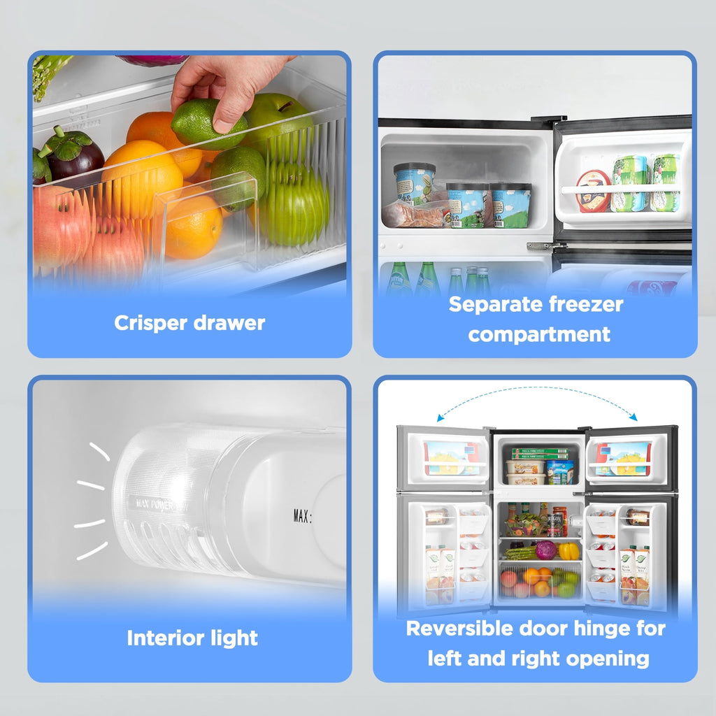 Vinmora™ 3.2 Cu Ft 2-Door Compact Refrigerator with Freezer - Premium Bedding & Home by Vinmora™