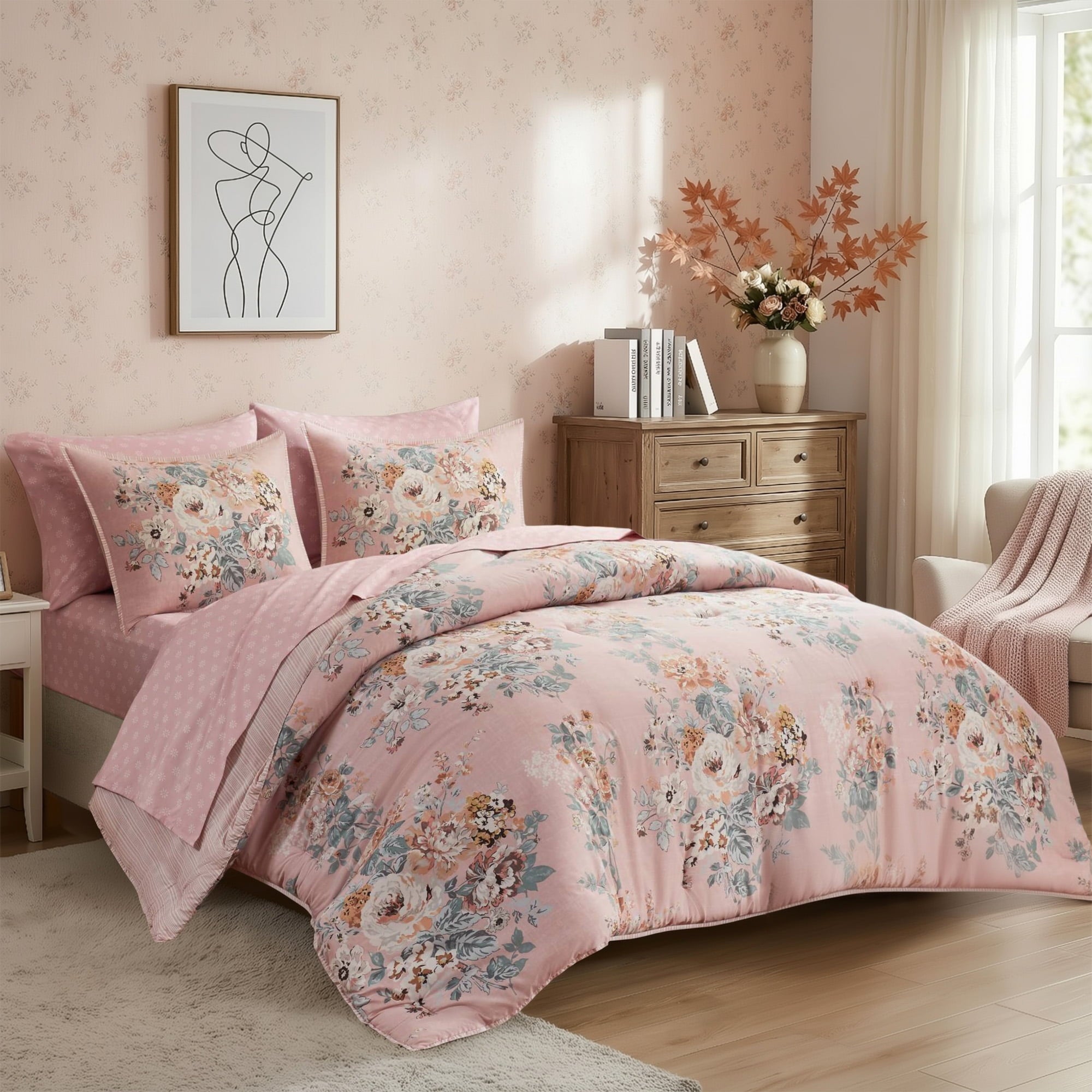 Vinmora™ Regency Heights Queen Size Comforter Sets, Pink Vintage - Premium Comforter Set by Vinmora™