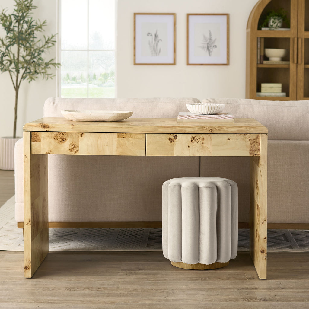 Vinmora™ Lillian Velvet Tufted Ottoman, Beige - Premium Bedding & Home by Vinmora™