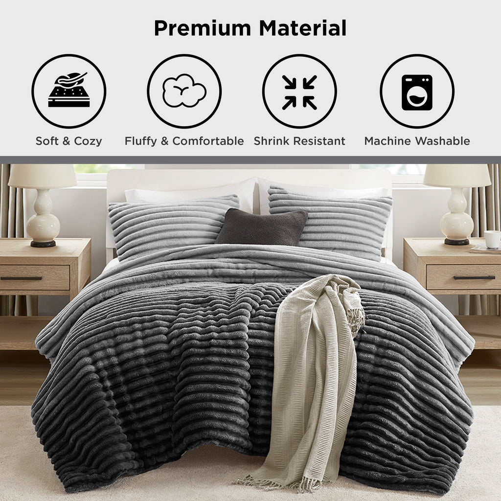 Vinmora™ Regency Heights King/Cal King Fluffy Ribbed Plush Comforter - Premium Comforter Set by Vinmora™