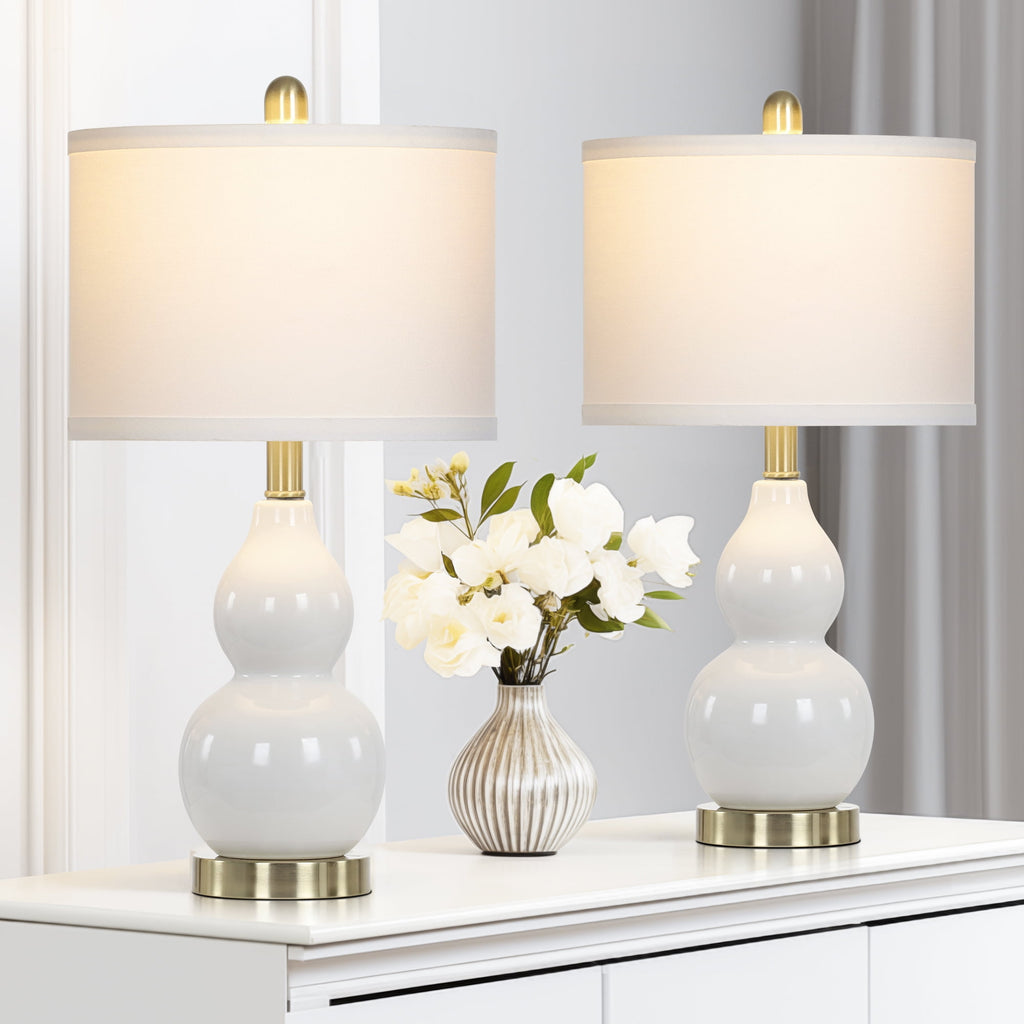 Vinmora™ Cinkeda Double Gourd Ceramic Table Lamps Set of - Premium Bedding & Home by Vinmora™