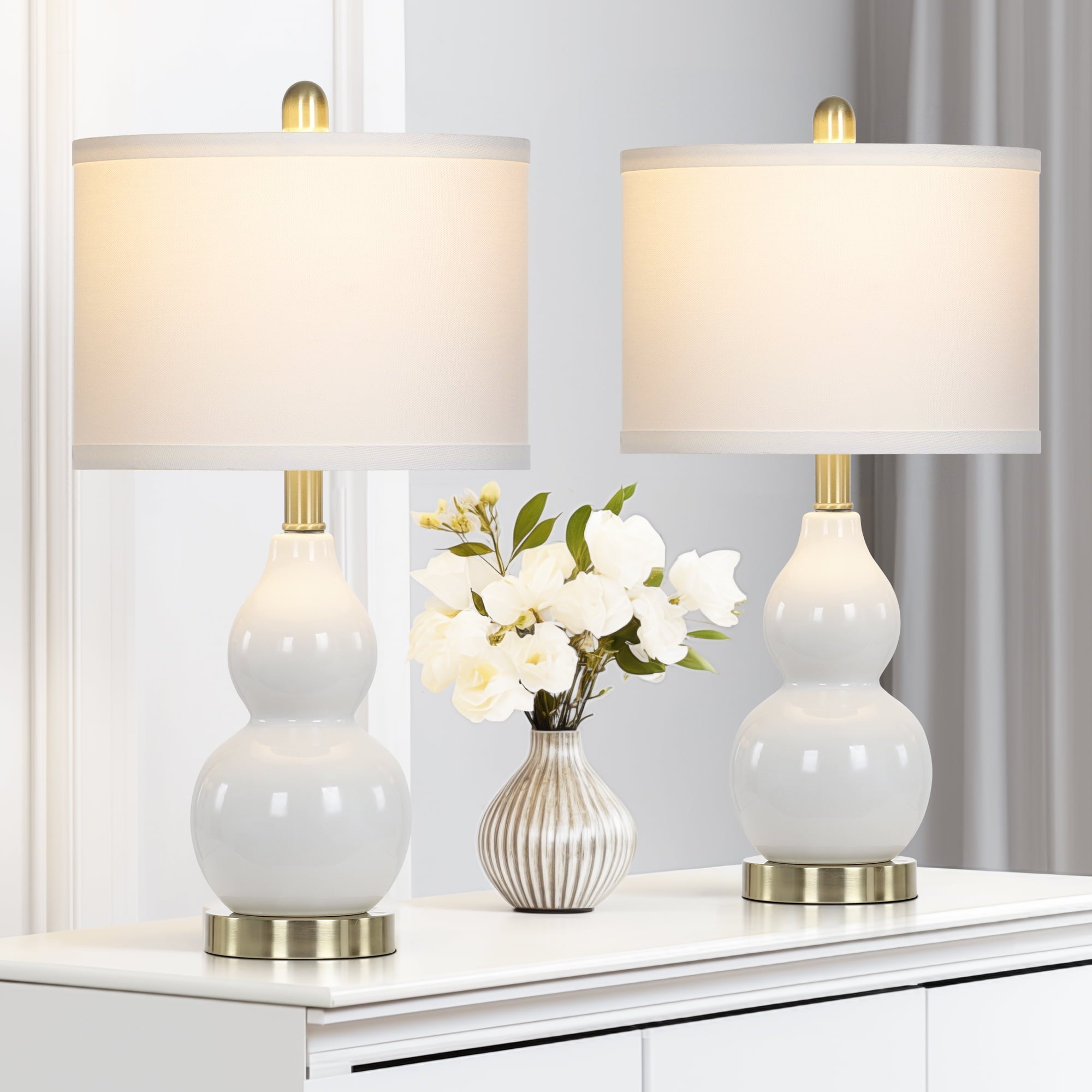 Vinmora™ Cinkeda Double Gourd Ceramic Table Lamps Set of - Premium Bedding & Home by Vinmora™