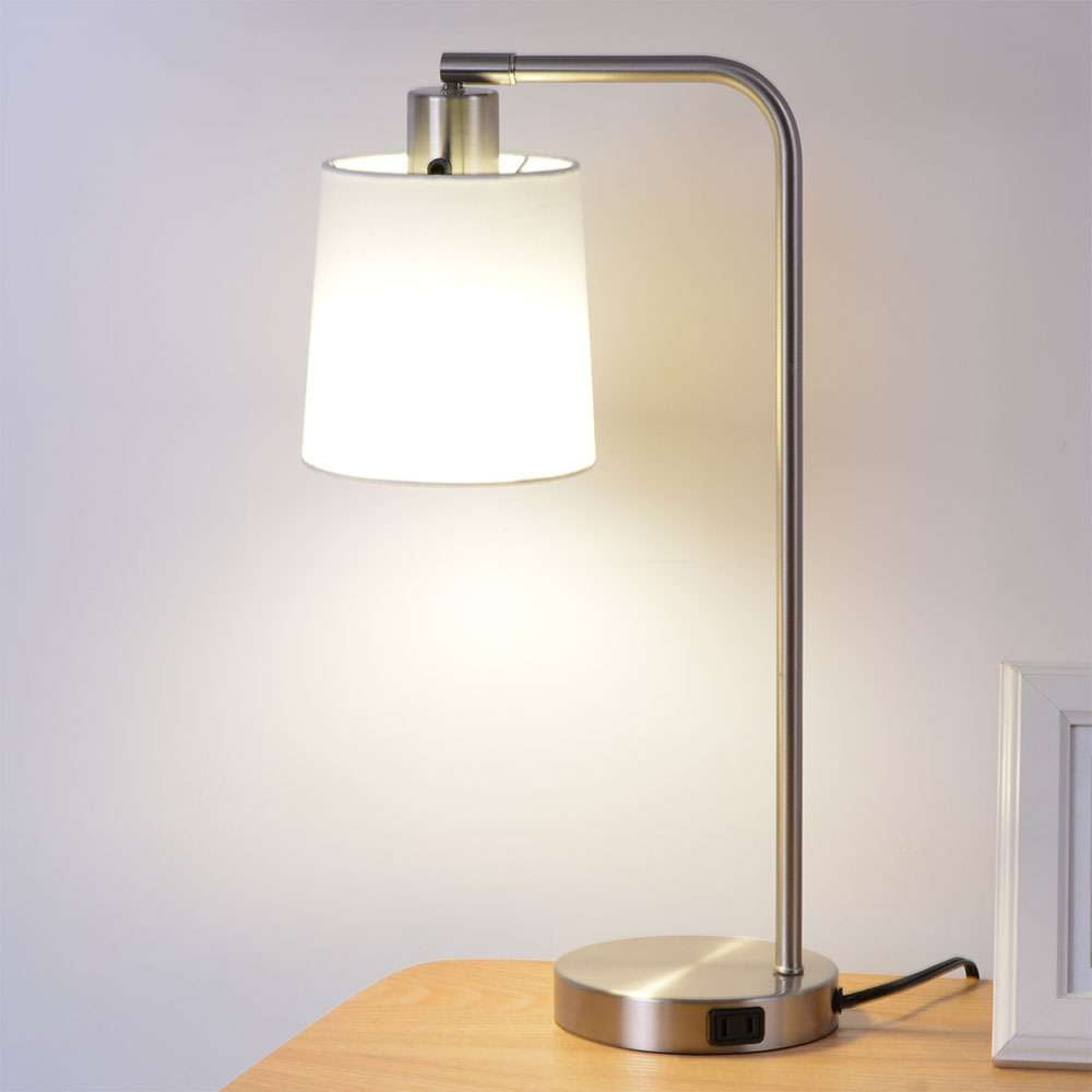 Vinmora™ Modern Desk Lamp with Outlet, Brushed Nickel Base - Premium Bedding & Home by Vinmora™