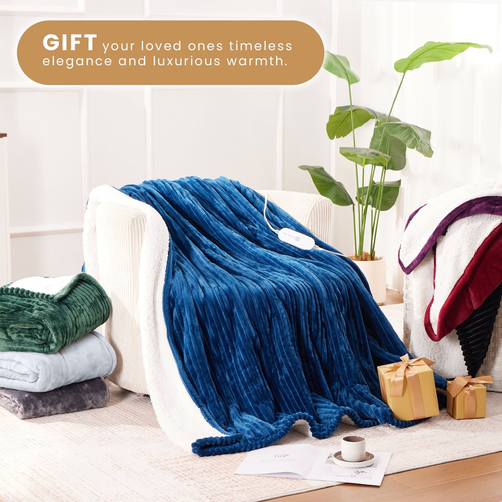 Vinmora™ WISHEAD Electric Heated Blanket Throw Soft Flannel & - Premium Blankets & Throws by Vinmora™