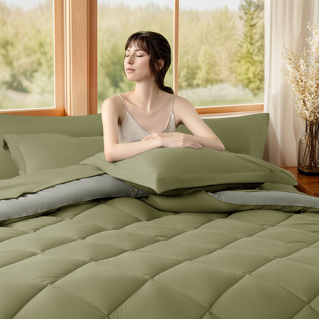 Vinmora™ Sonoro Kate Queen Comforter Set Sage Green, Bed - Premium Comforter Set by Vinmora™