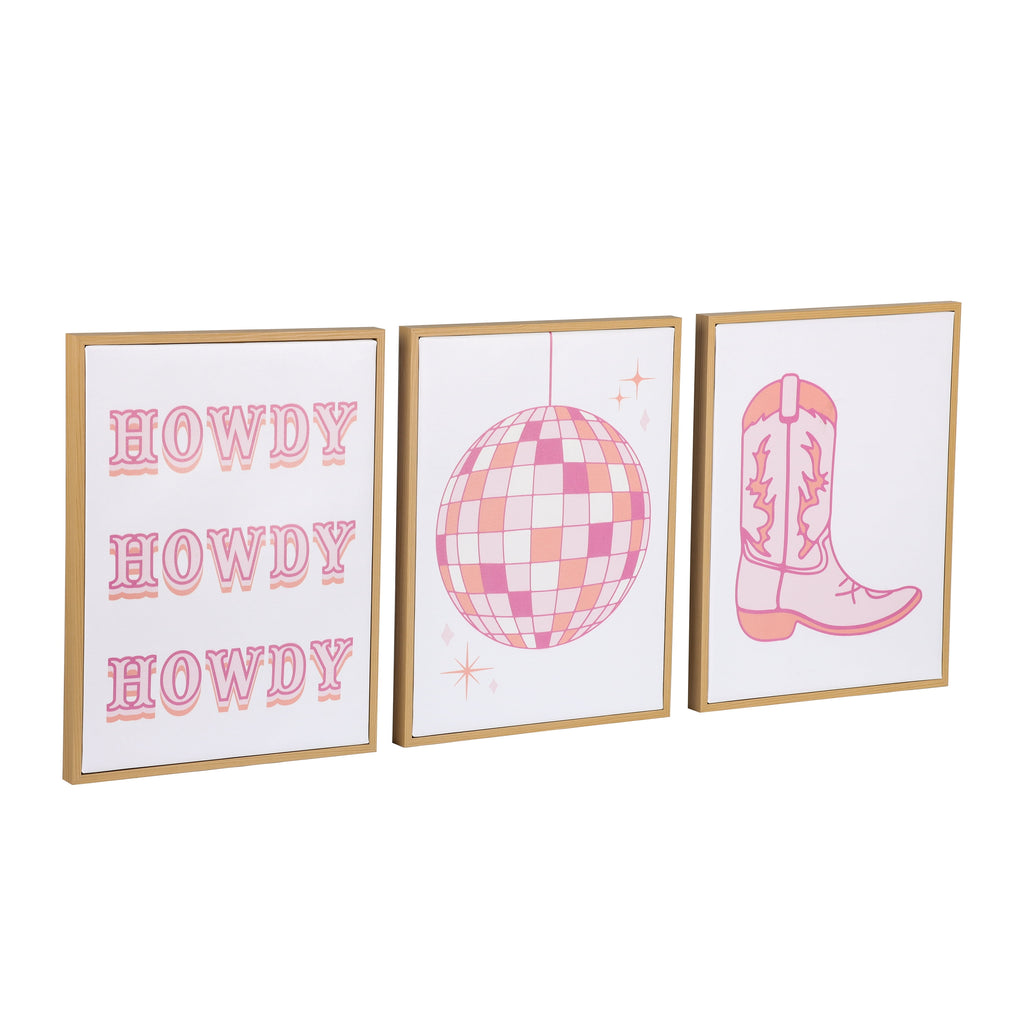 Vinmora™ 3 Pc Set Pink Western Theme Wall Art - Premium Bedding & Home by Vinmora™