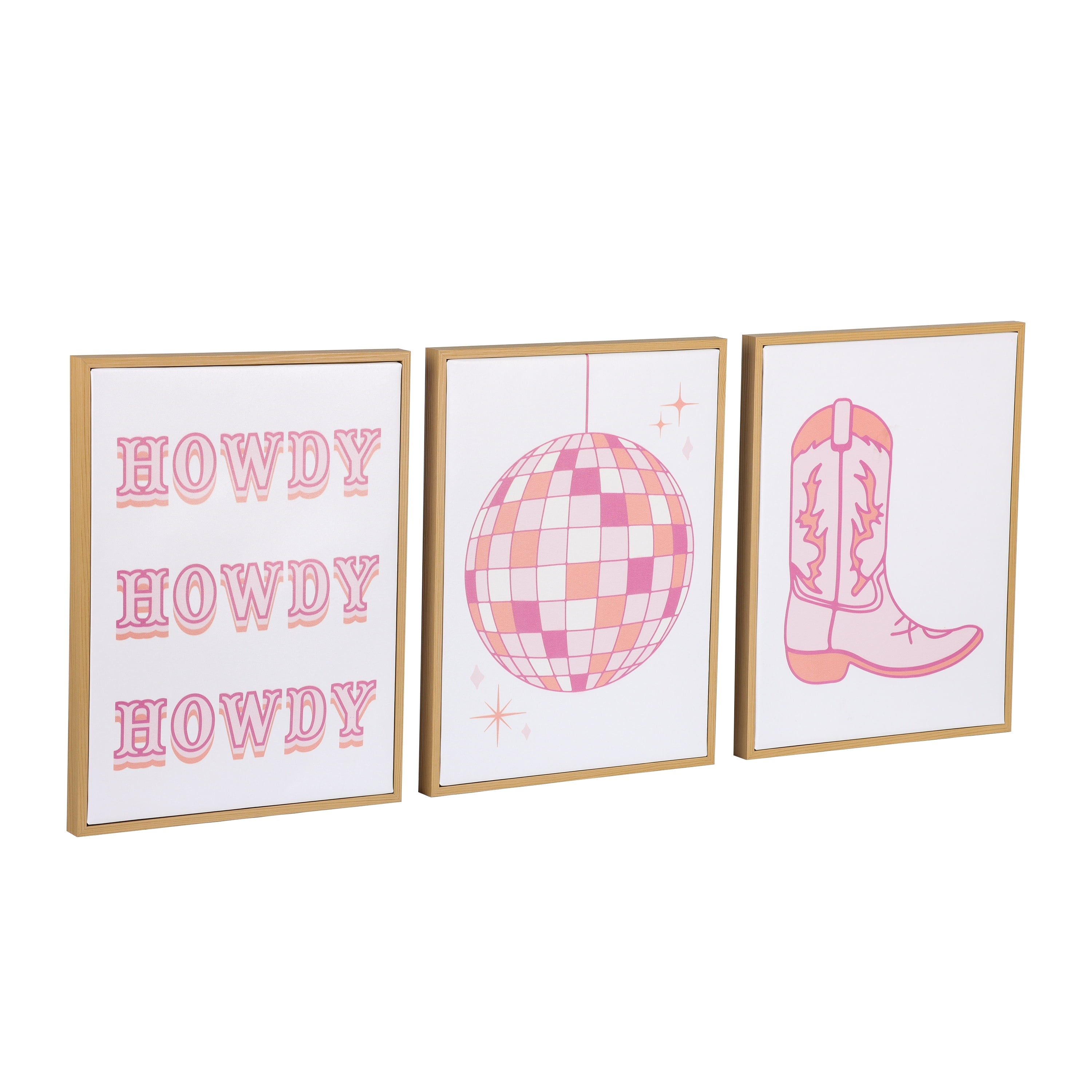 Vinmora™ 3 Pc Set Pink Western Theme Wall Art - Premium Bedding & Home by Vinmora™