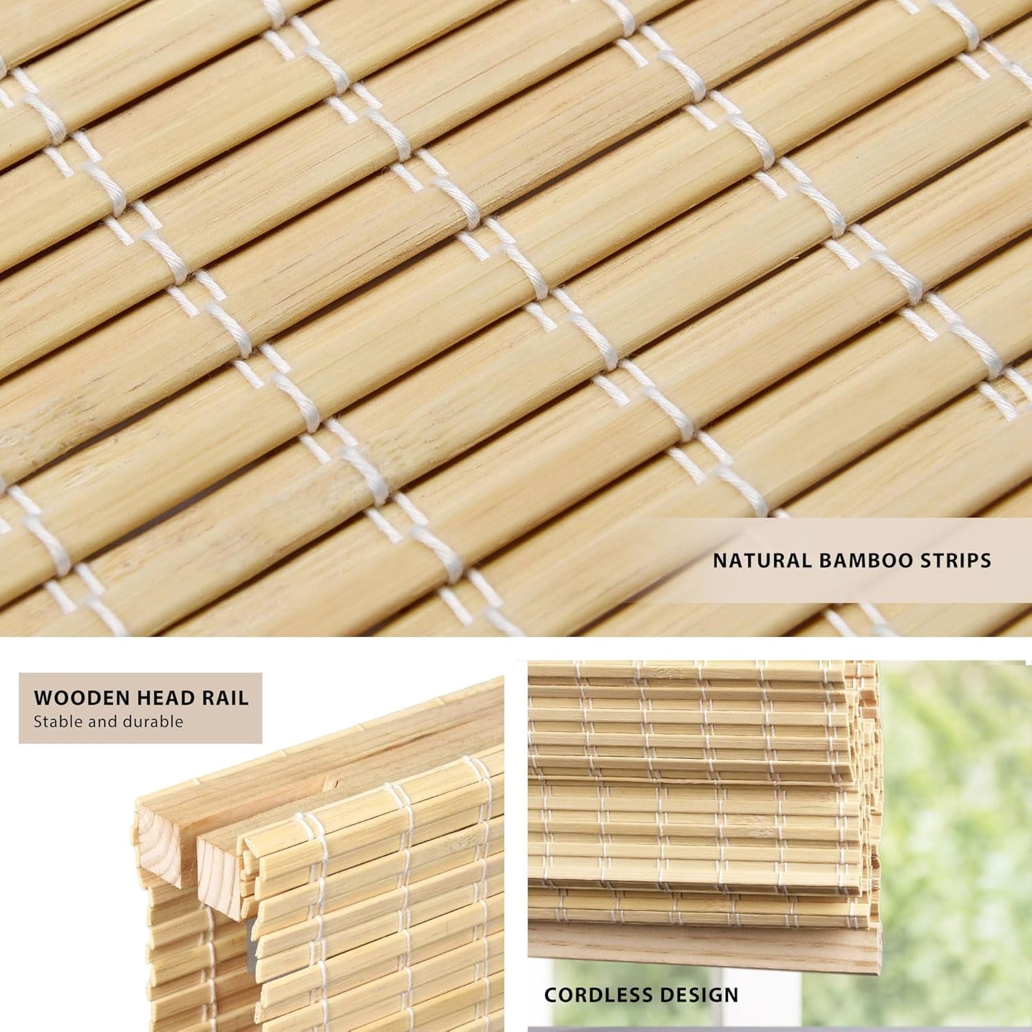Vinmora™ LazBlinds No Tools No Drill Cordless Bamboo Roman - Premium Bedding & Home by Vinmora™