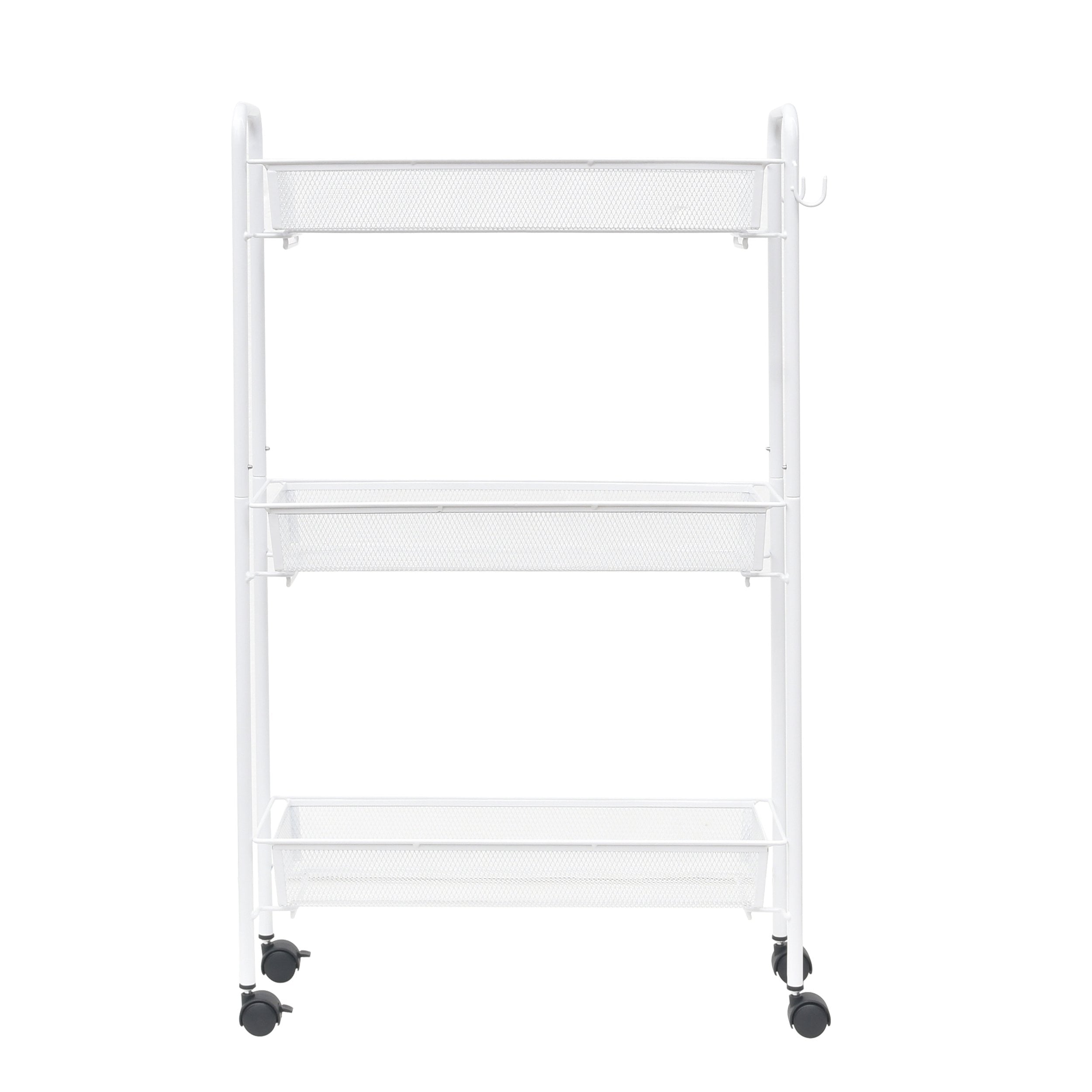 Vinmora™ Slim 3-Tier Rolling Bathroom Storage Cart with Hooks - Premium Bedding & Home by Vinmora™