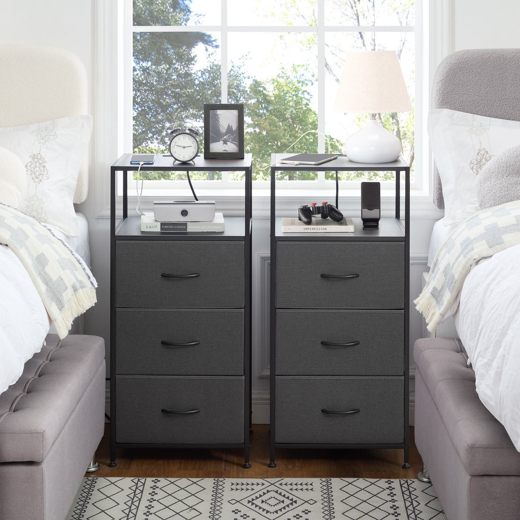 Vinmora™ 3 Drawer Fabric Nightstand with USB, Grey - Premium Bedding & Home by Vinmora™