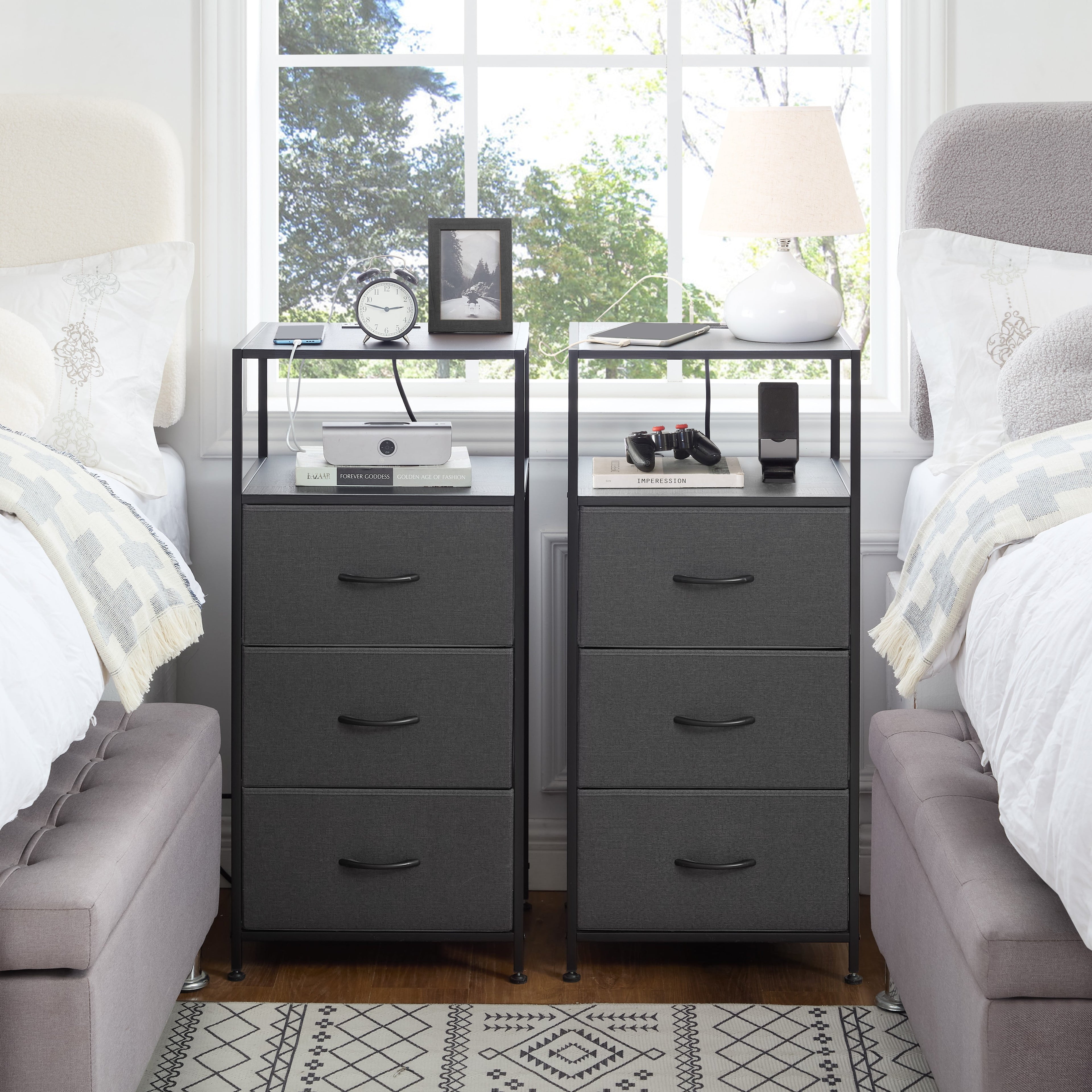 Vinmora™ 3 Drawer Fabric Nightstand with USB, Grey - Premium Bedding & Home by Vinmora™