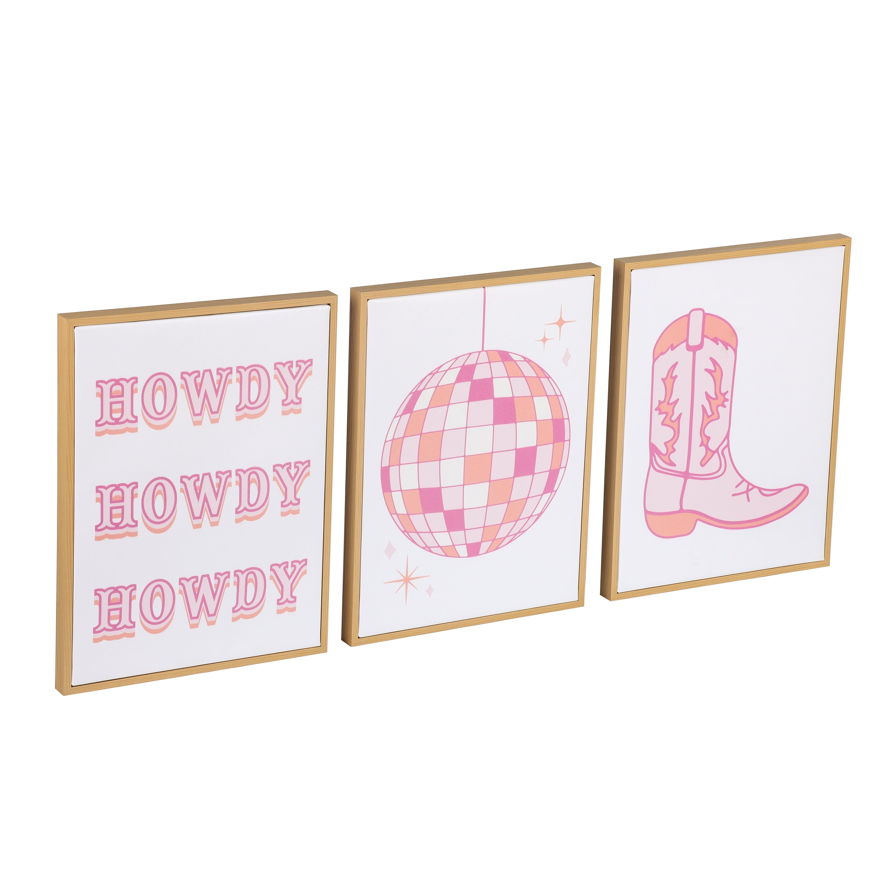 Vinmora™ 3 Pc Set Pink Western Theme Wall Art - Premium Bedding & Home by Vinmora™